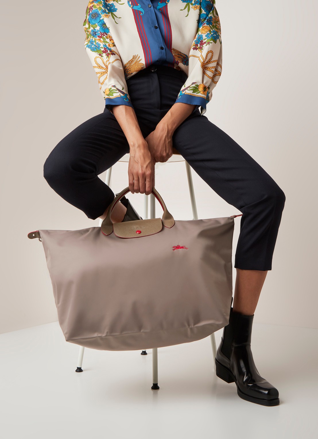 Longchamp Le Pliage Club reistas L met leren details - voorkant 2 lever