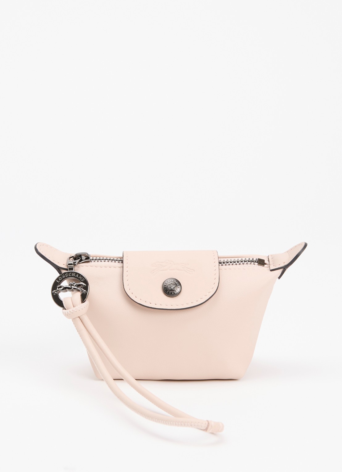 Longchamp Le Pliage clutch XS van leer - voorkant lichtroze