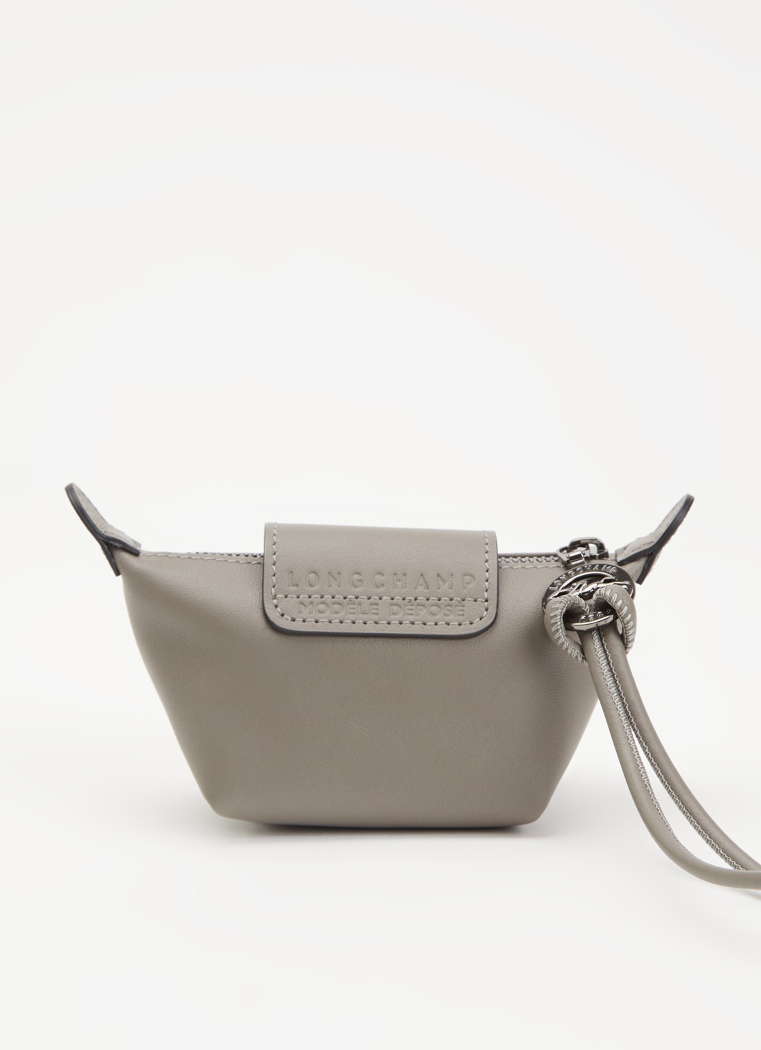 Longchamp Le Pliage clutch XS van leer - achterkant grijs