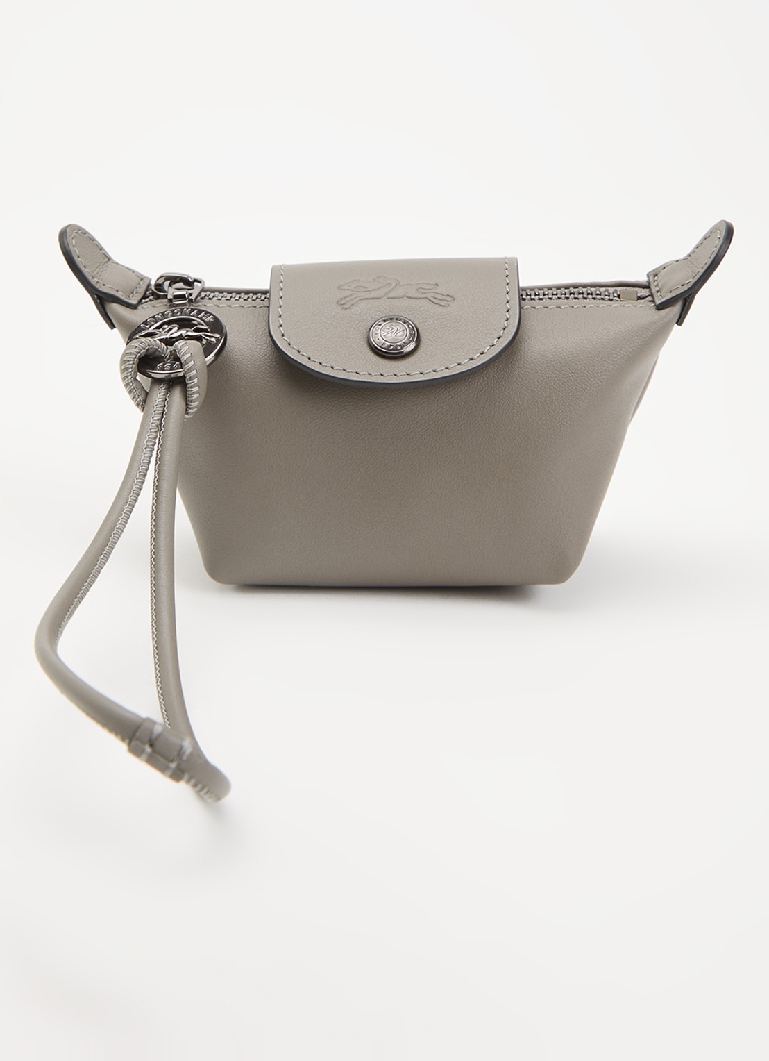 Longchamp Le Pliage clutch XS van leer - voorkant 2 grijs