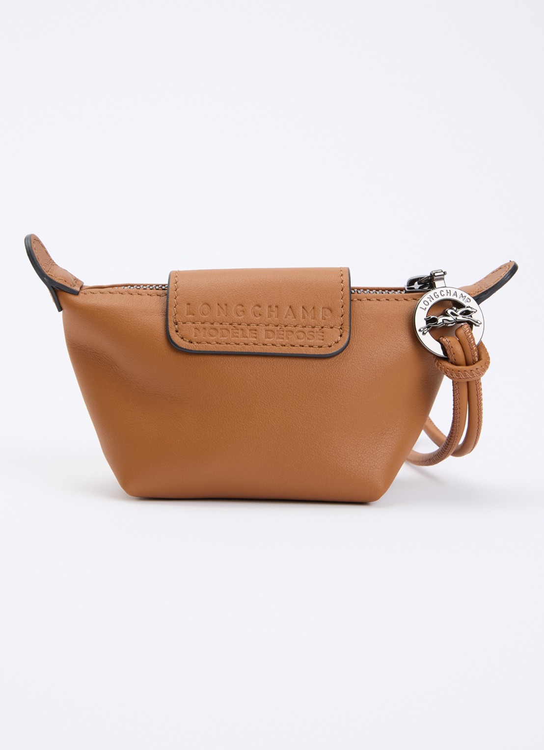 Longchamp Le Pliage clutch XS van leer - achterkant cognac