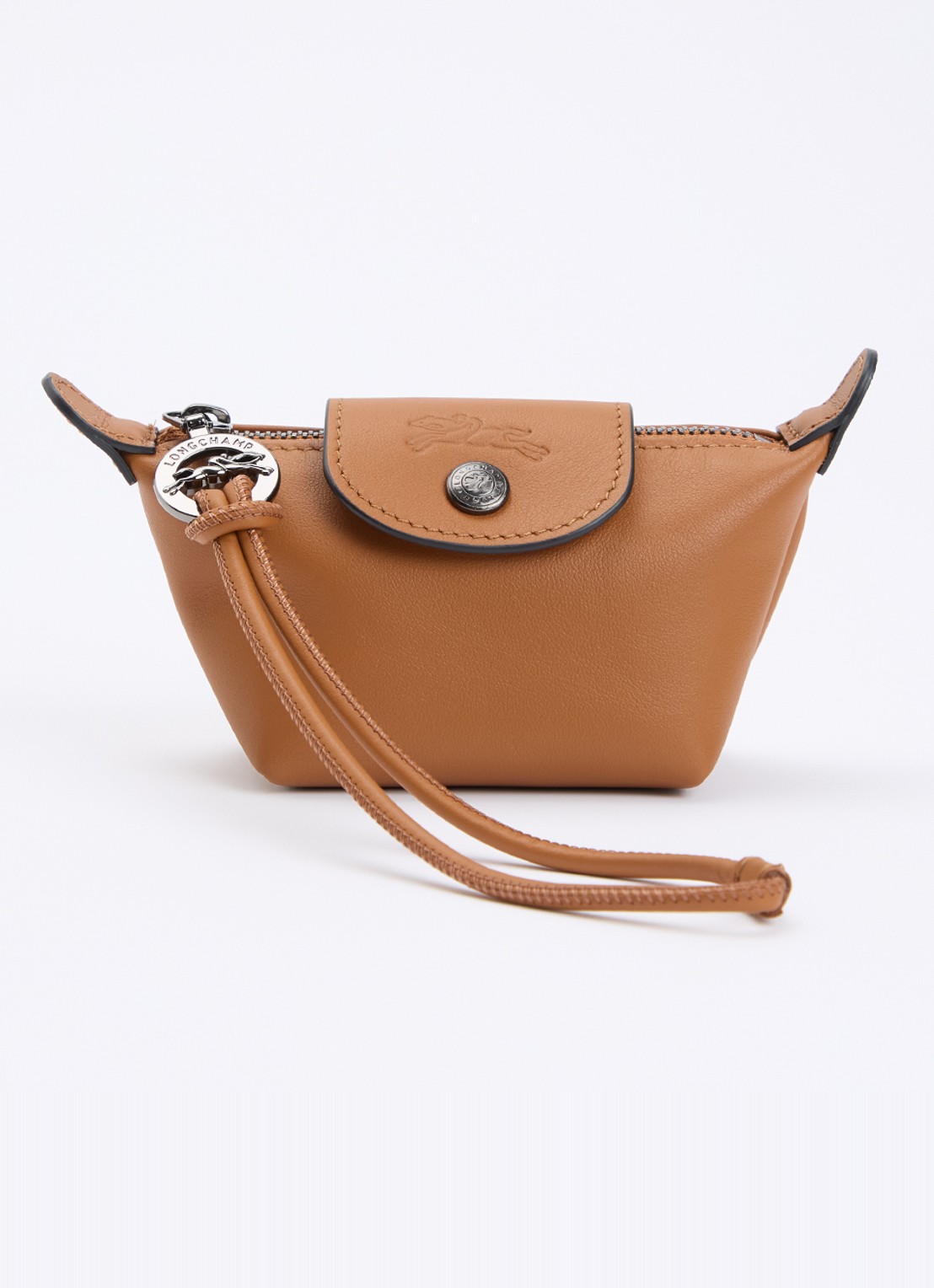 Longchamp Le Pliage clutch XS van leer - voorkant 2 cognac