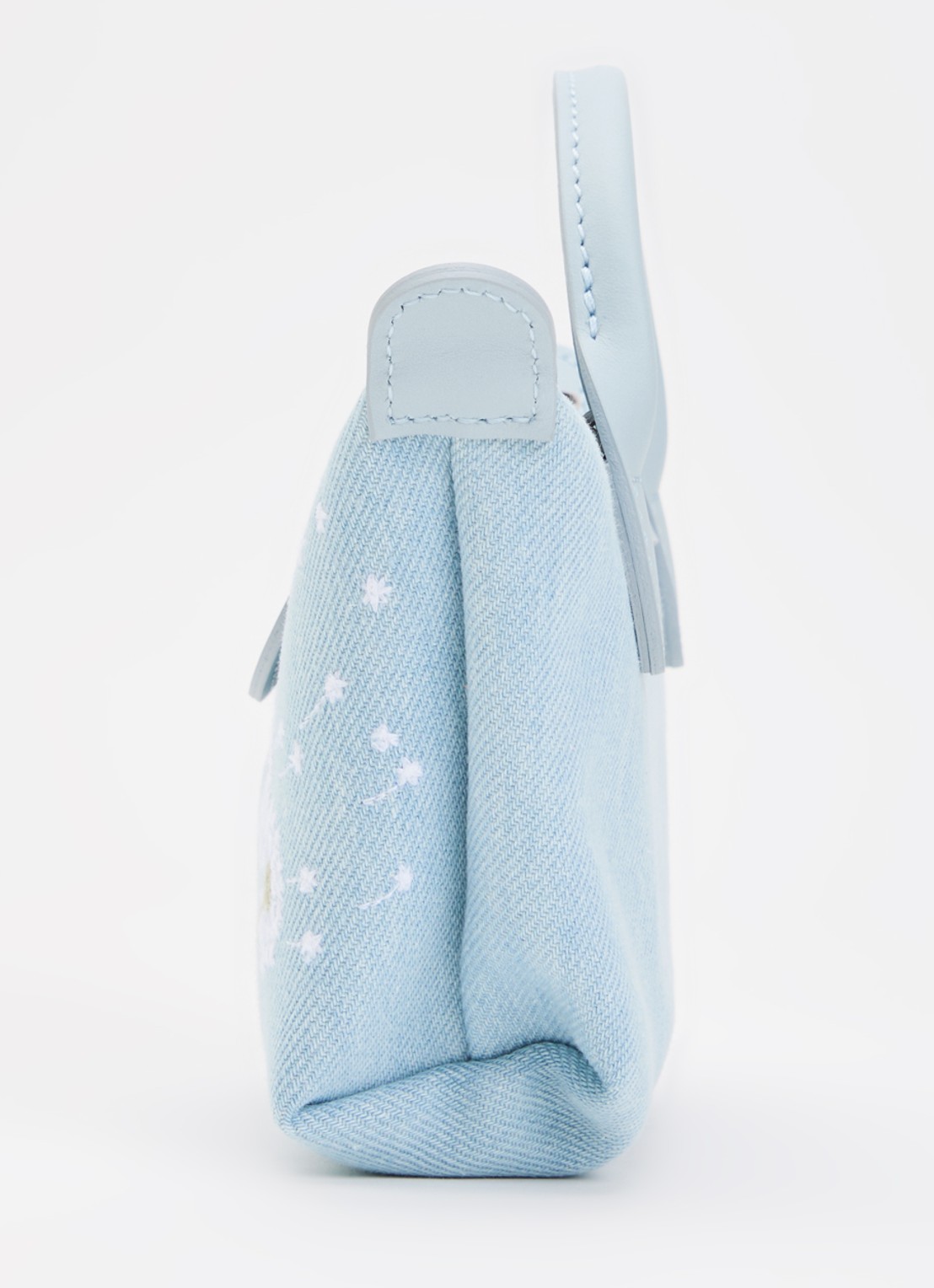 Longchamp Le Pliage Collection clutch XS van denim met bloemborduring - detail 4 lichtblauw