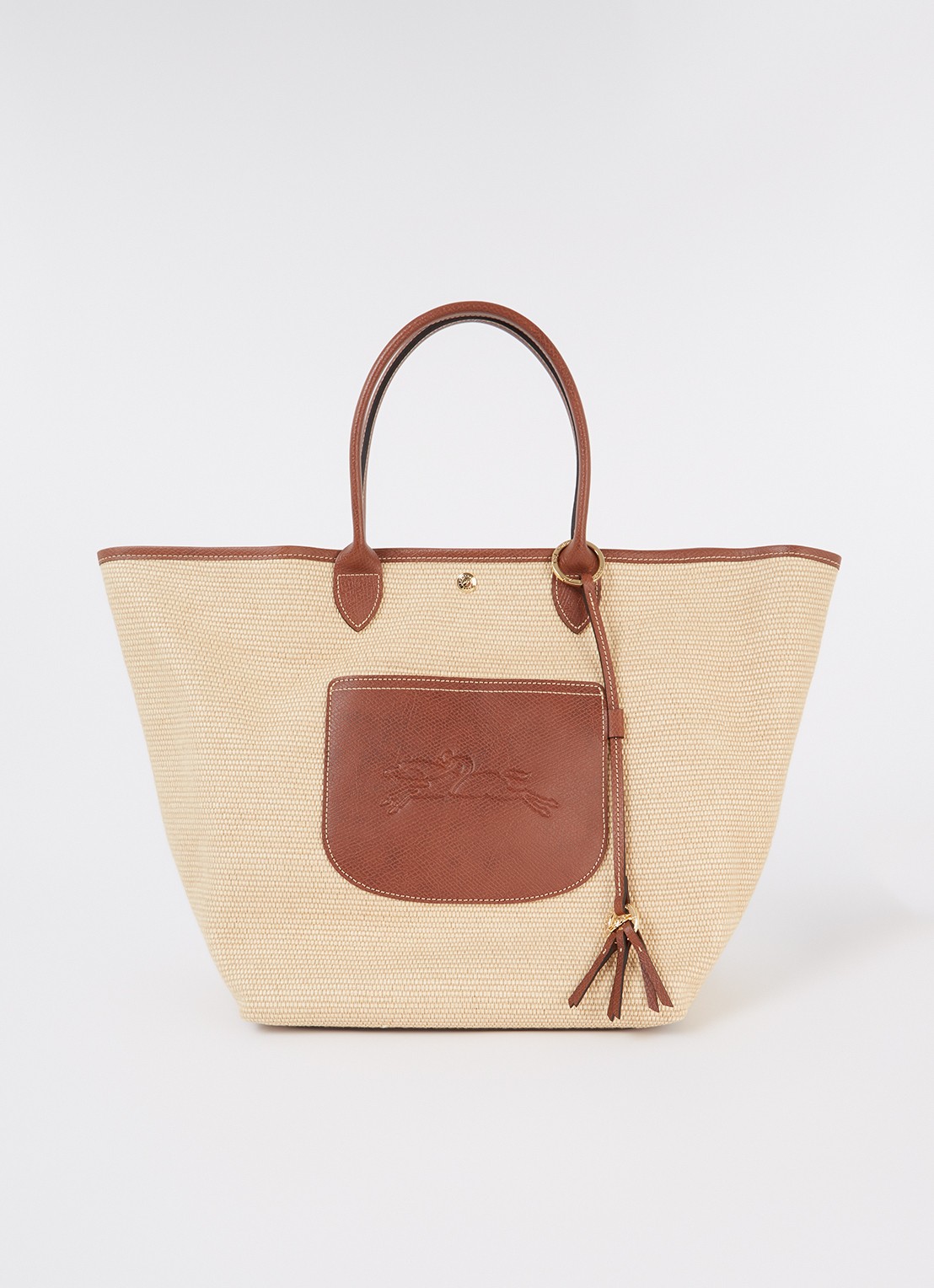 Longchamp Le Pliage Collection handtas L van canvas met leren details - voorkant 3 beige