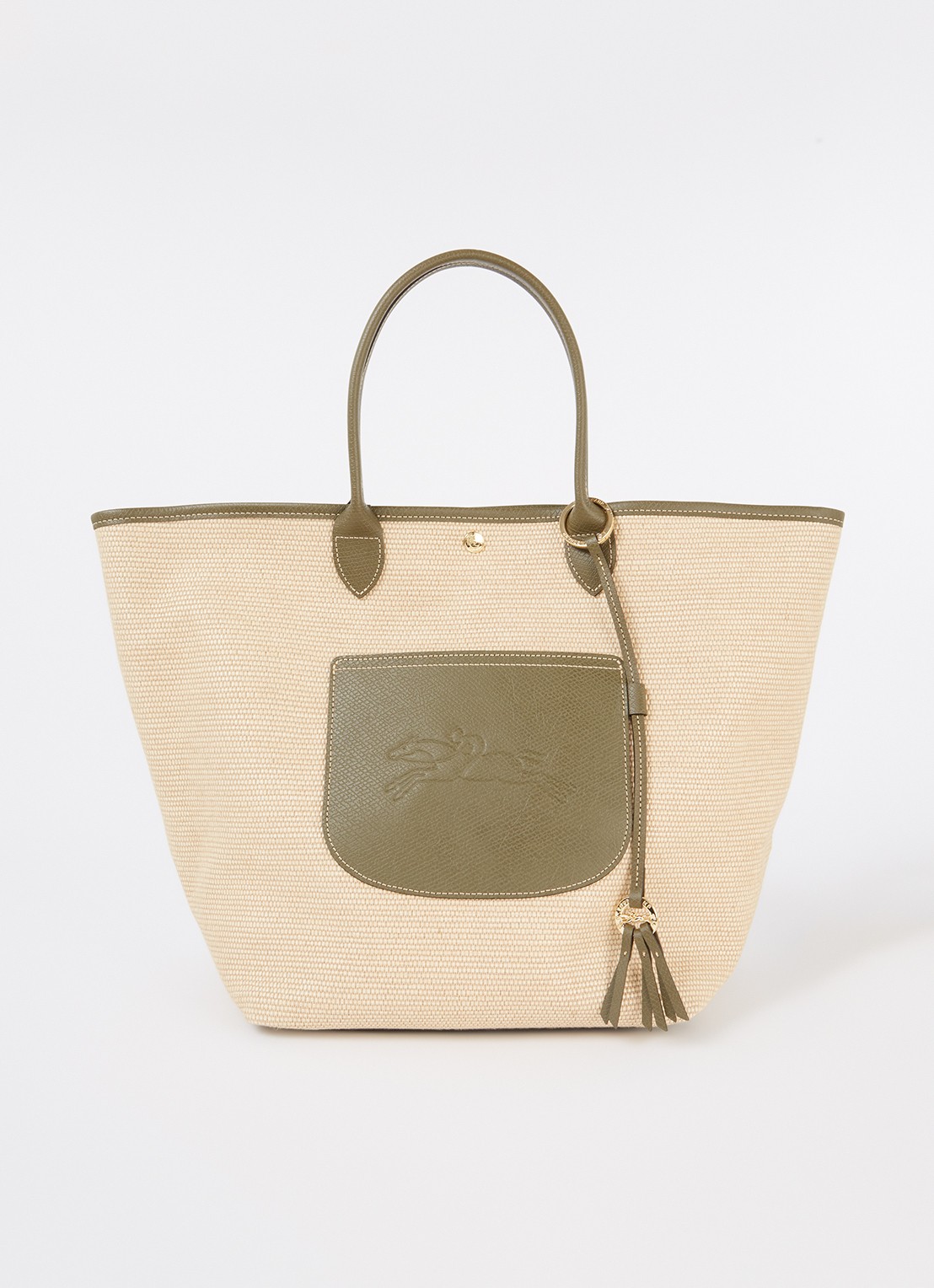 Longchamp Le Pliage Collection handtas L van canvas met leren details - voorkant 2 beige