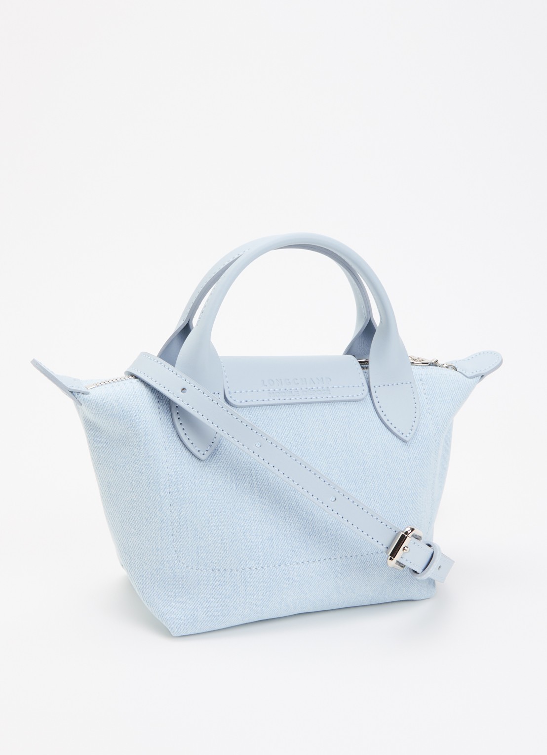Longchamp Le Pliage collection xs handtas met borduring en details van leer  - achterkant lichtblauw
