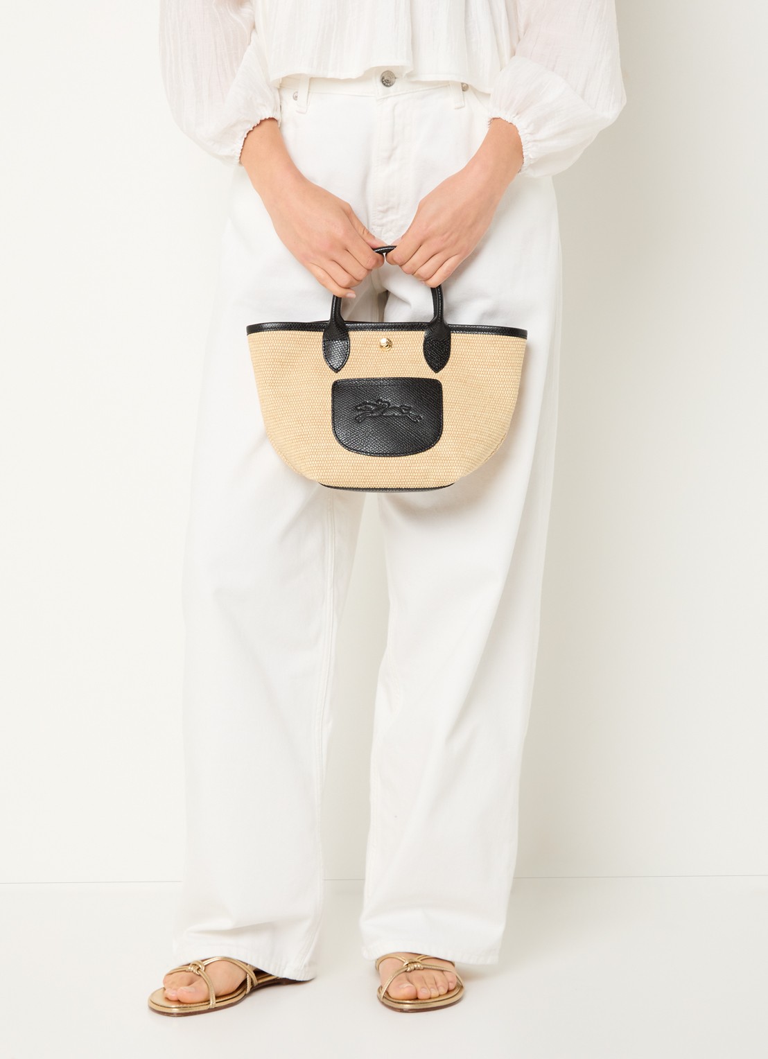 Longchamp Le Pliage crossbodytas XS van canvas met leren details - voorkant 2 zwart