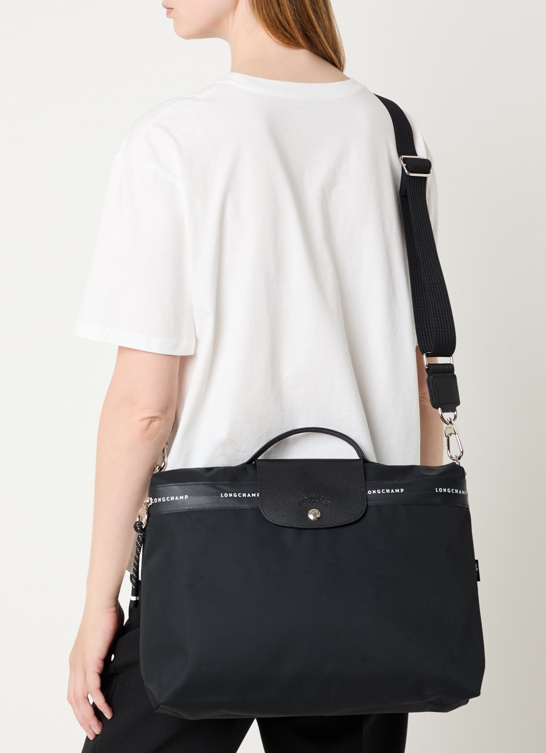 Longchamp Le Pliage Energy businesstas met leren details en 14-inch laptopvak - voorkant 4 zwart