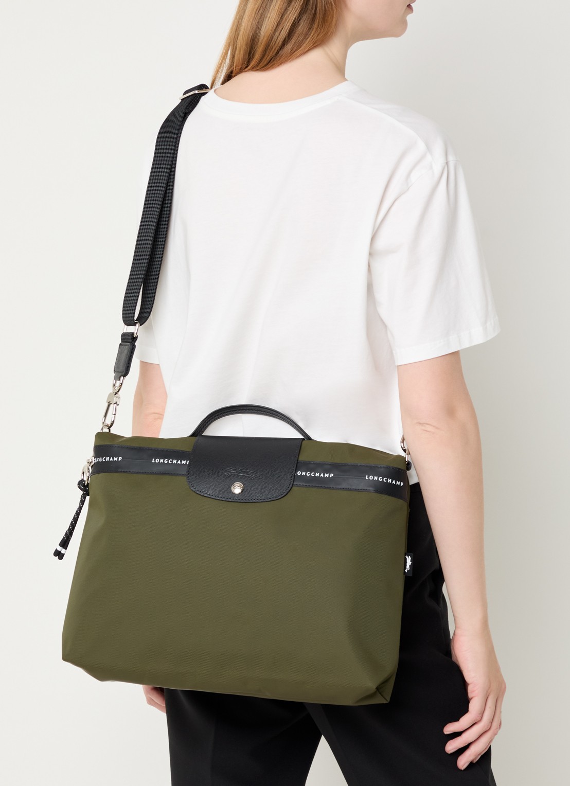 Longchamp Le Pliage Energy businesstas met leren details en 14-inch laptopvak - voorkant 3 bronsgroen