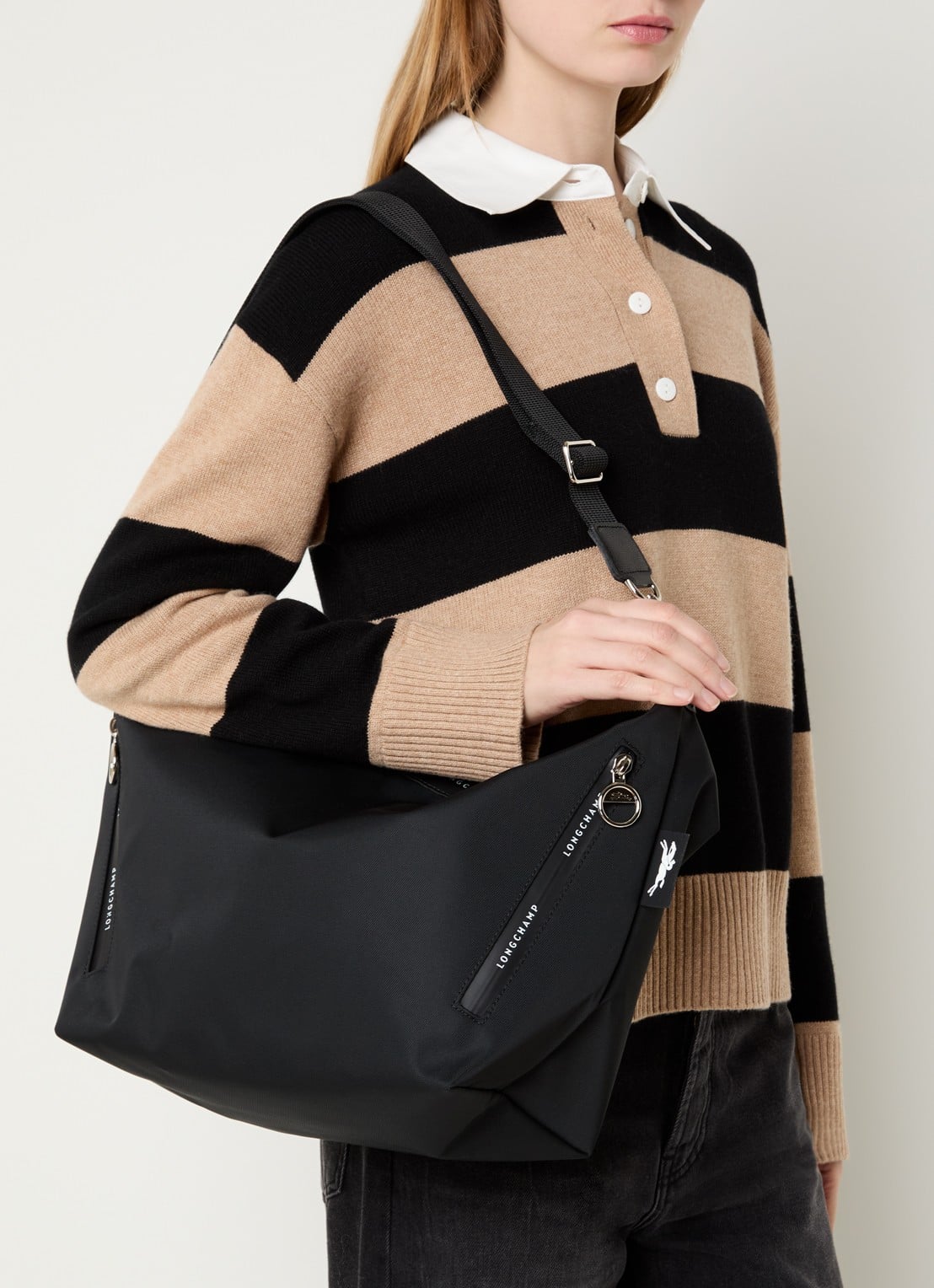 Longchamp Le Pliage Energy crossbodytas M van canvas met afneembare schouderriem - voorkant 3 zwart