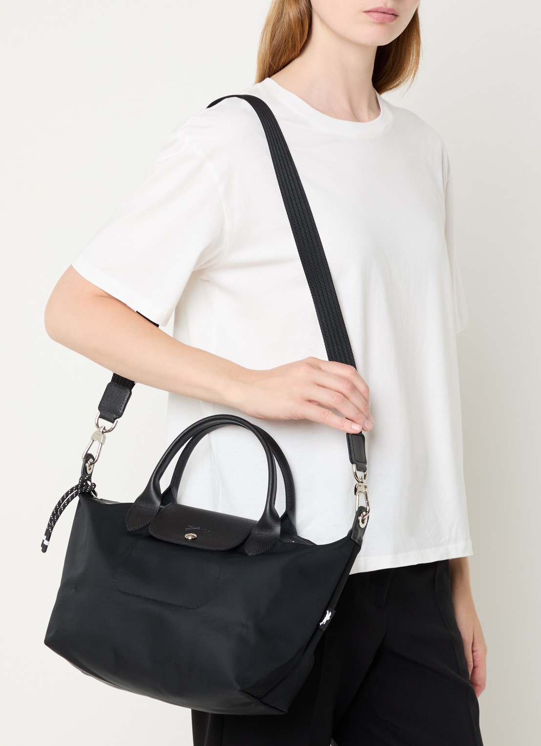 Longchamp Le Pliage Energy handtas S met leren details - voorkant 2 zwart