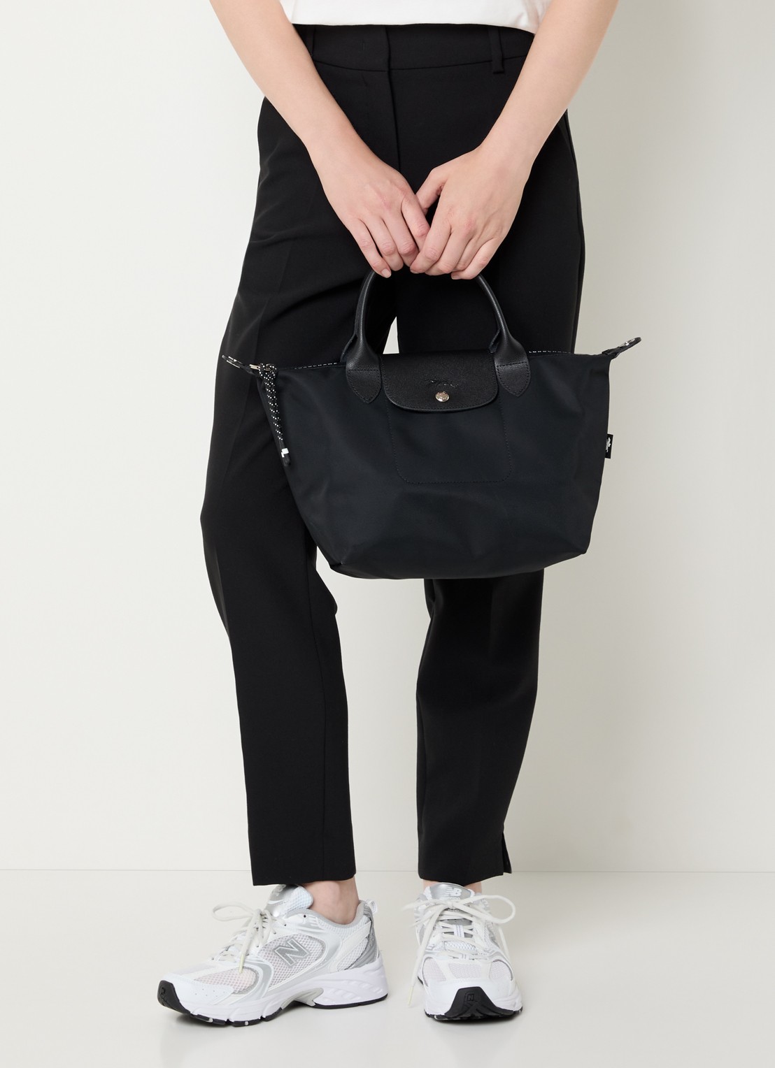 Longchamp Le Pliage Energy handtas S met leren details - voorkant 3 zwart