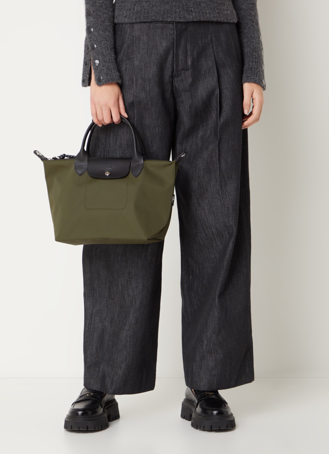 Longchamp Le Pliage Energy handtas S met leren details - voorkant 3 legergroen