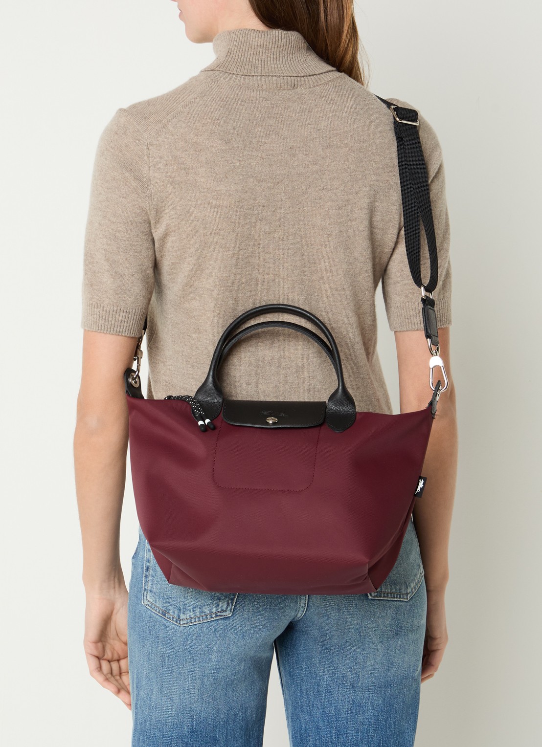 Longchamp Le Pliage Energy handtas S met leren details - voorkant 3 bordeauxrood