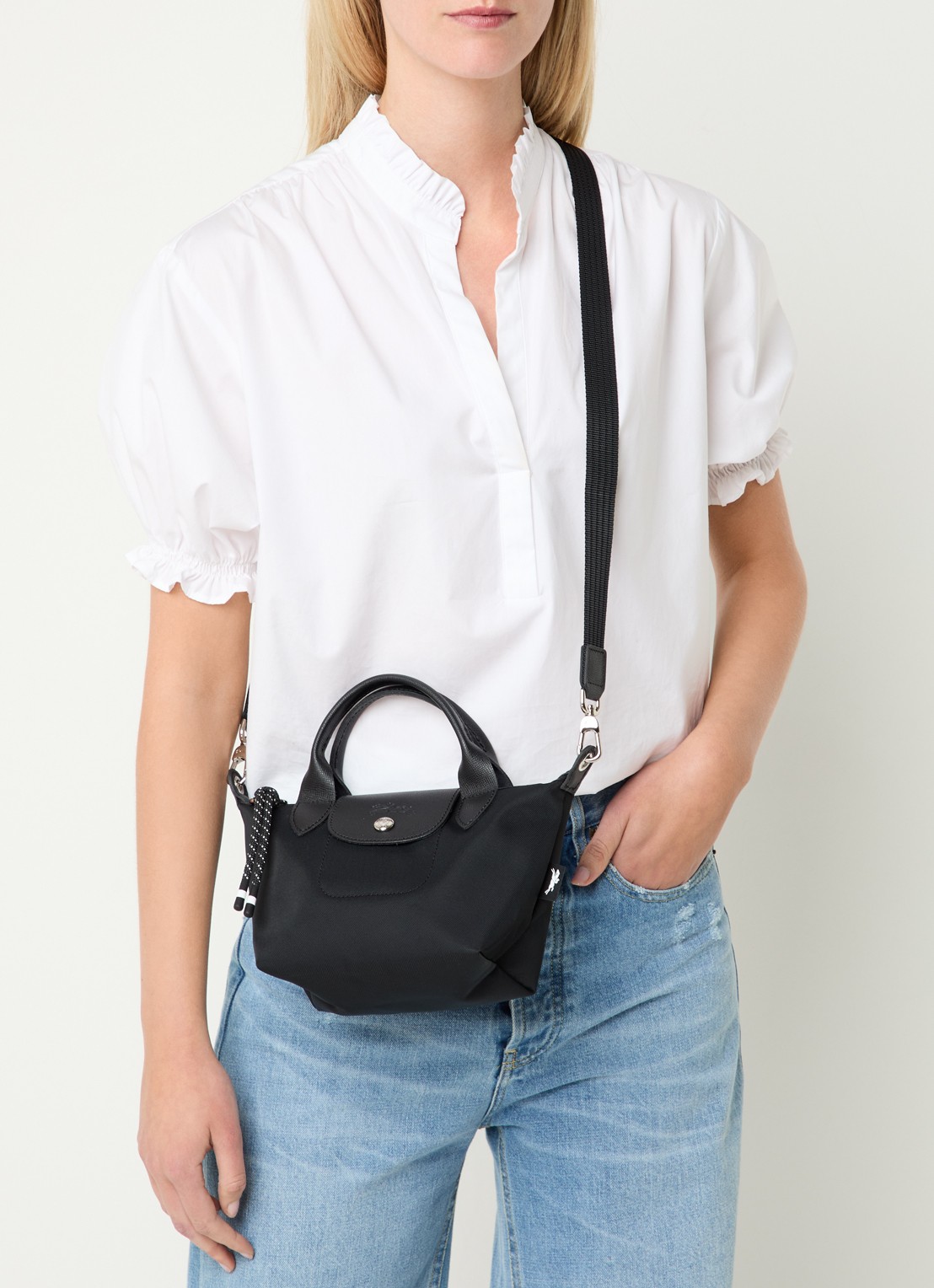 Longchamp Le Pliage Energy handtas XS met leren details - voorkant 7 zwart