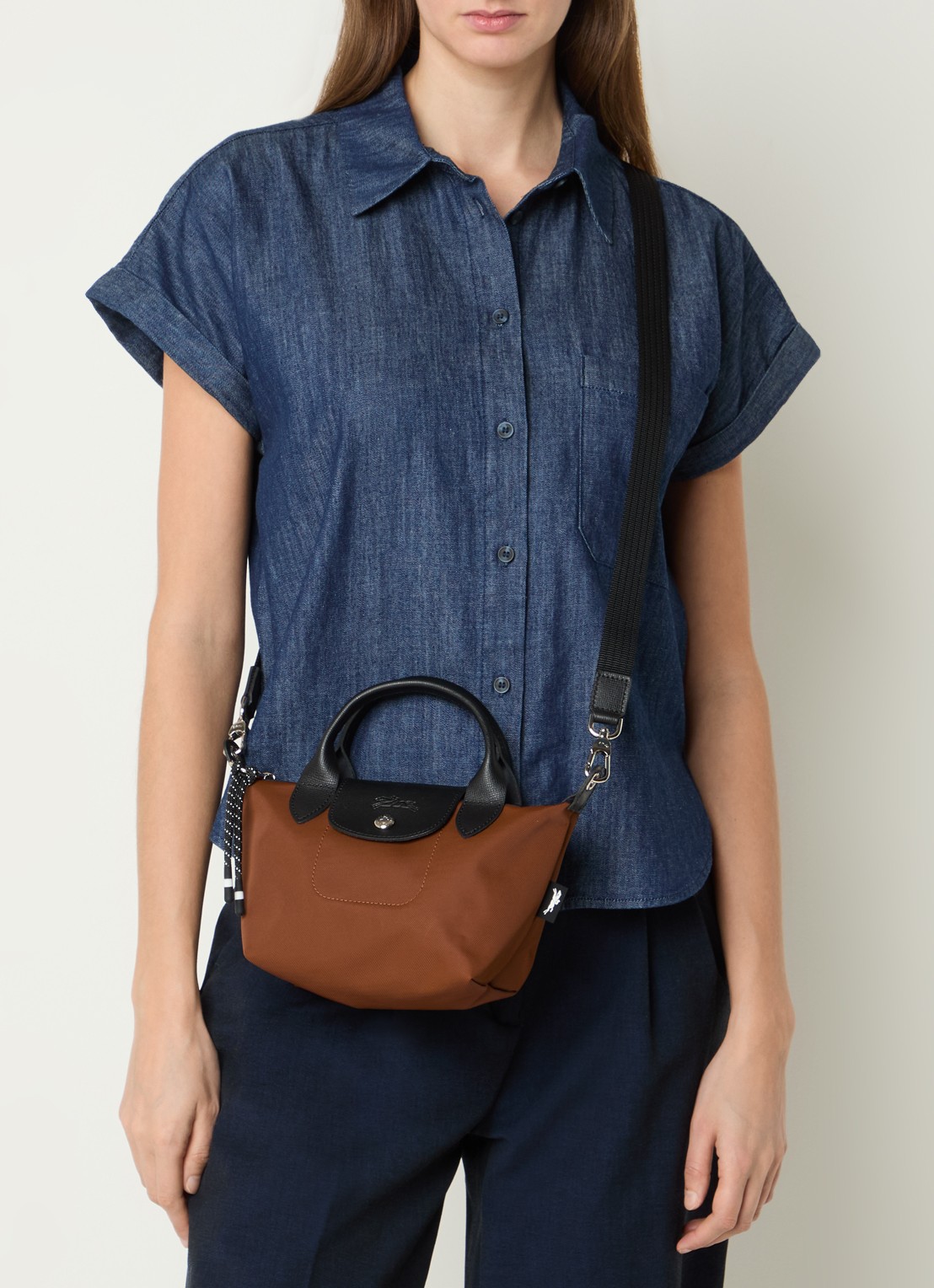 Longchamp Le Pliage Energy handtas XS met leren details - voorkant 3 bruin