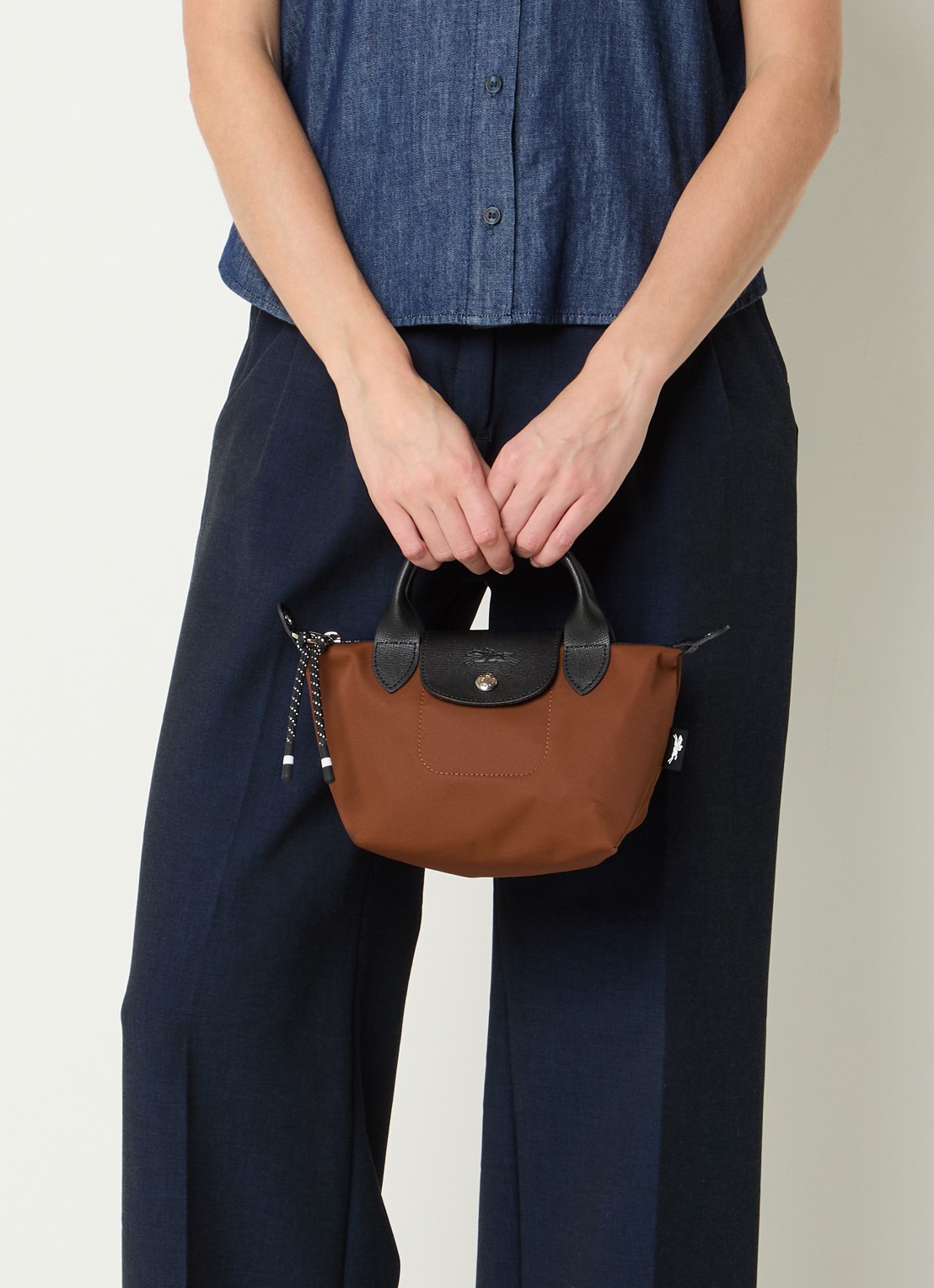 Longchamp Le Pliage Energy handtas XS met leren details - voorkant 4 bruin