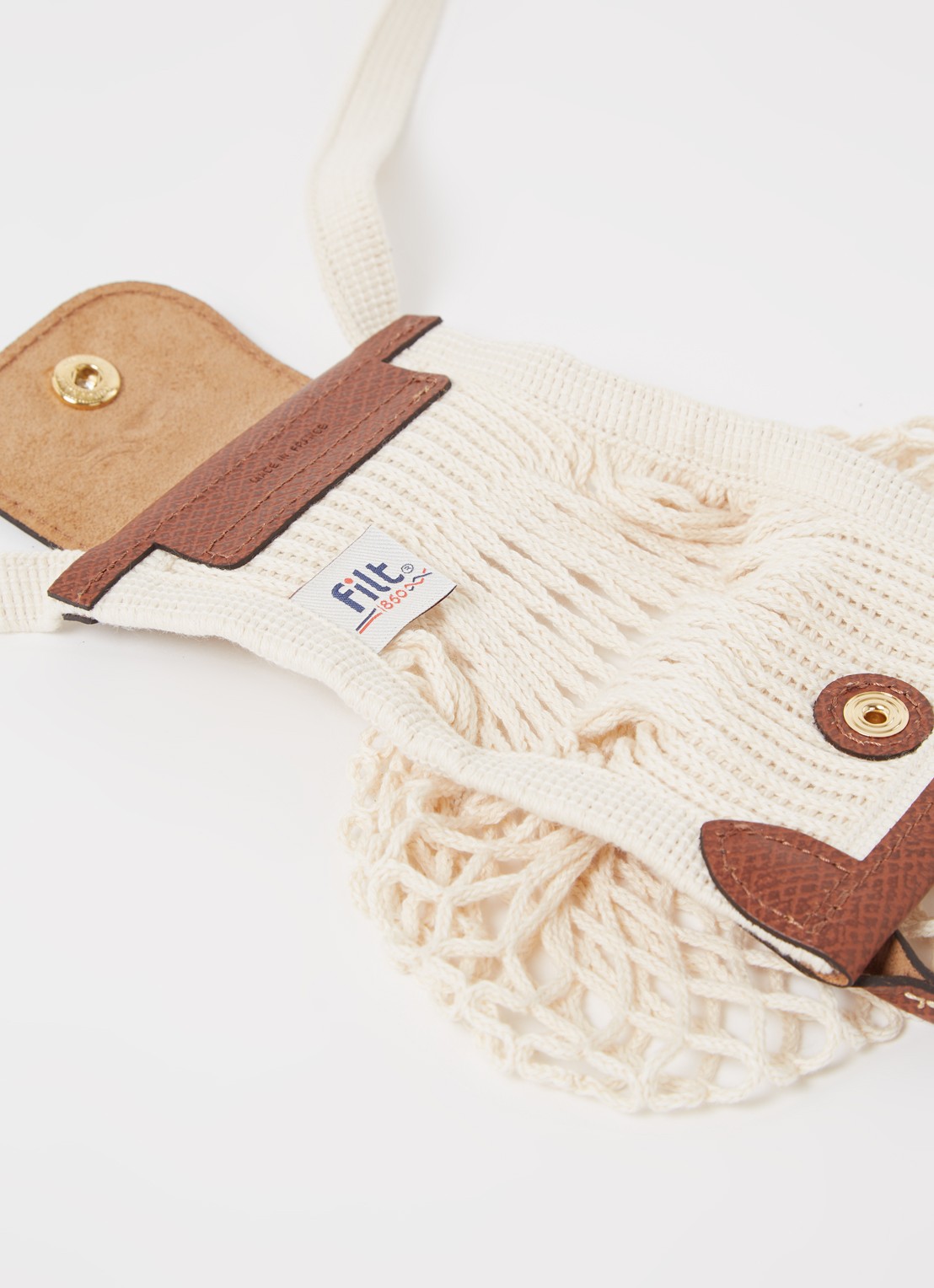 Longchamp Le Pliage Filet crossbodytas XS met leren details - detail gebroken wit