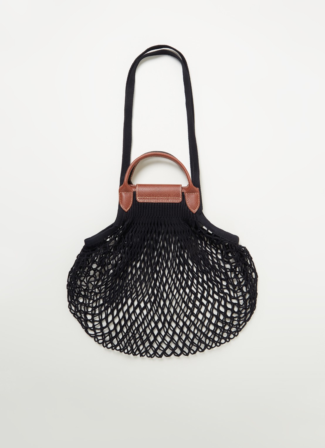 Longchamp Le Pliage Filet handtas met leren details - achterkant zwart