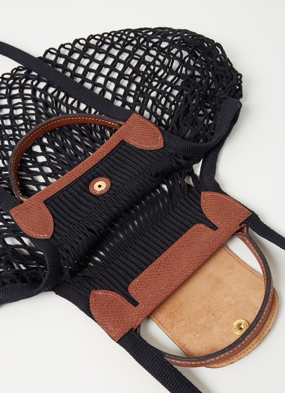 Longchamp Le Pliage Filet handtas met leren details - detail 4 zwart