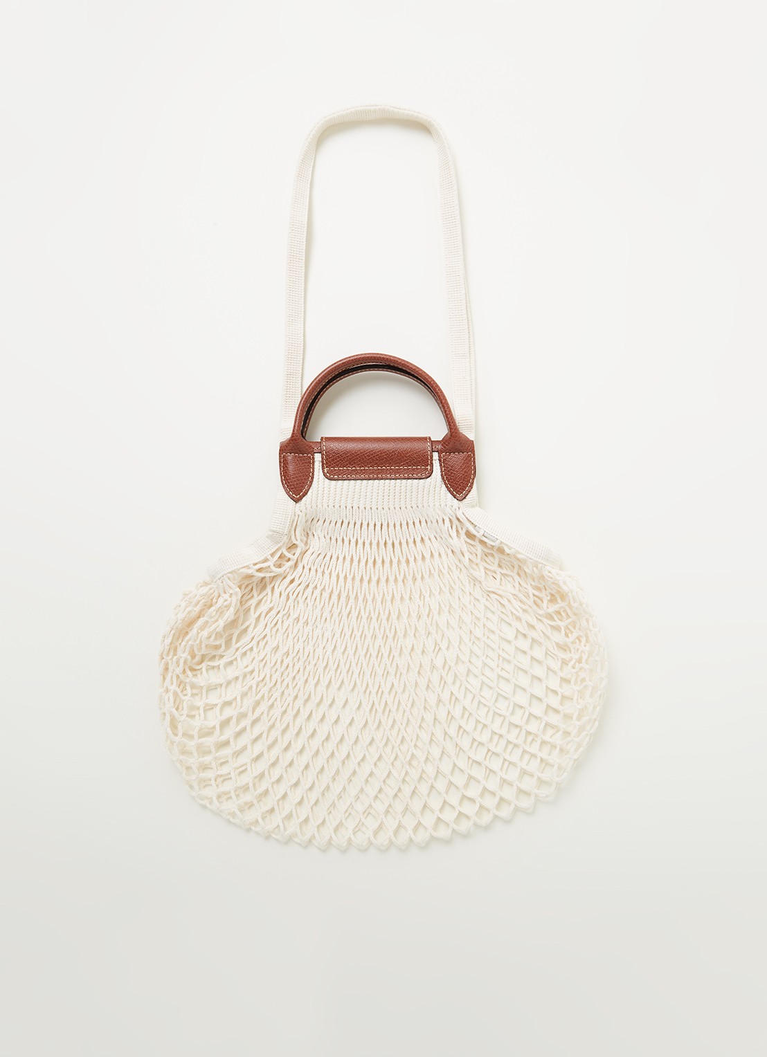 Longchamp Le Pliage Filet handtas met leren details - achterkant 4 gebroken wit