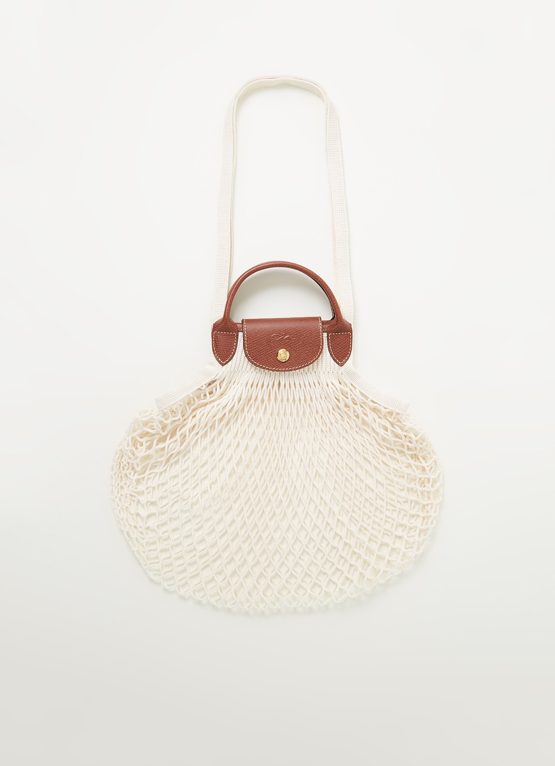 Longchamp Le Pliage Filet handtas met leren details - voorkant gebroken wit