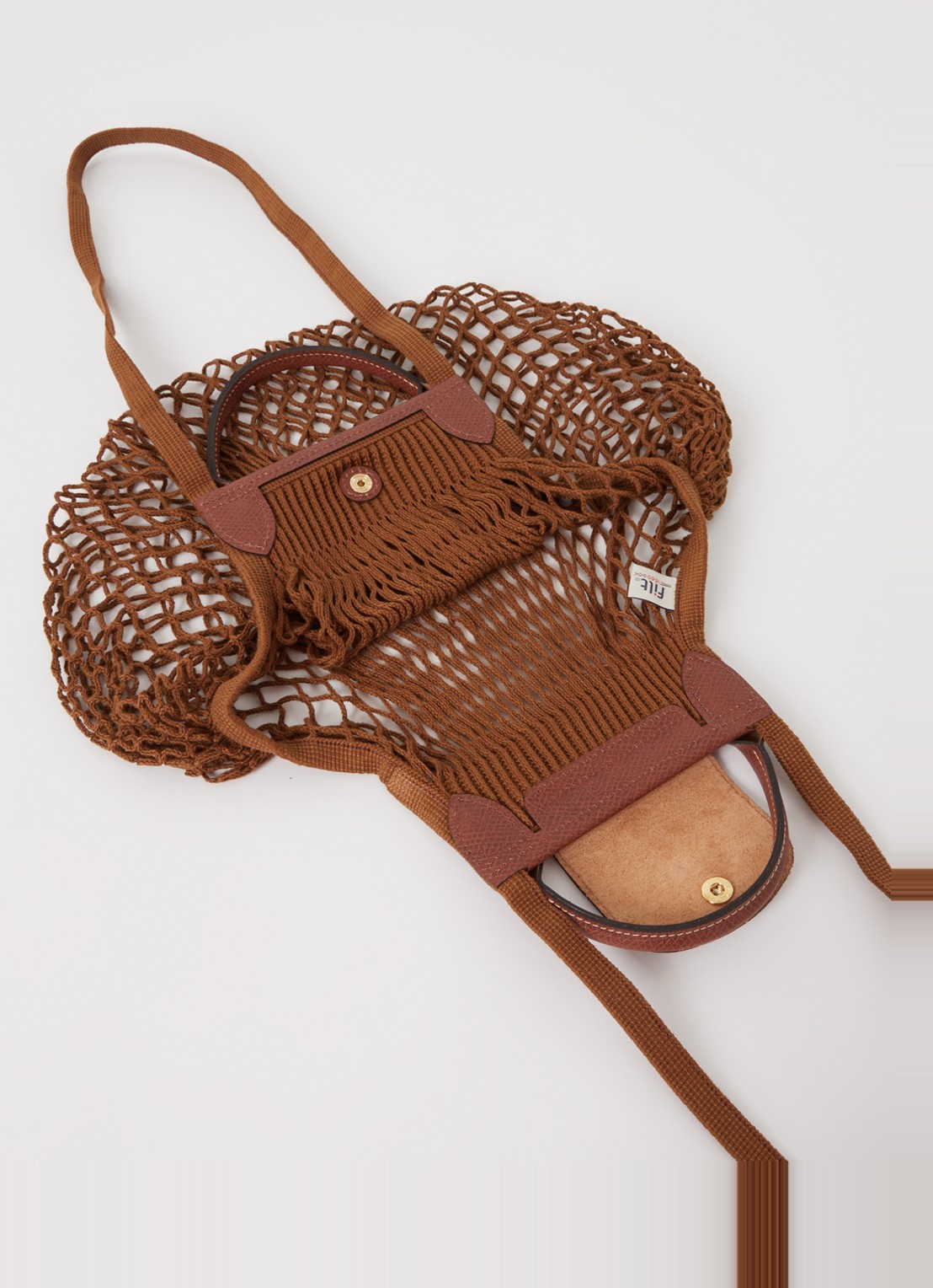 Longchamp Le Pliage Filet handtas met leren details - detail 2 bruin