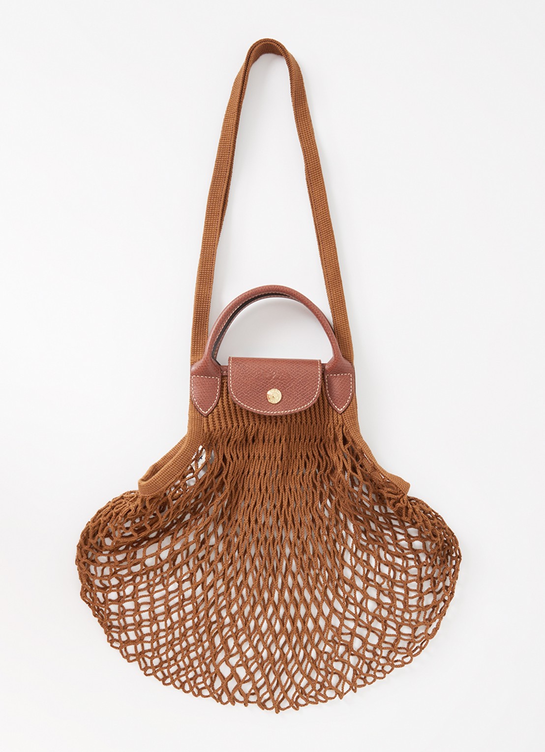 Longchamp Le Pliage Filet handtas met leren details - voorkant bruin