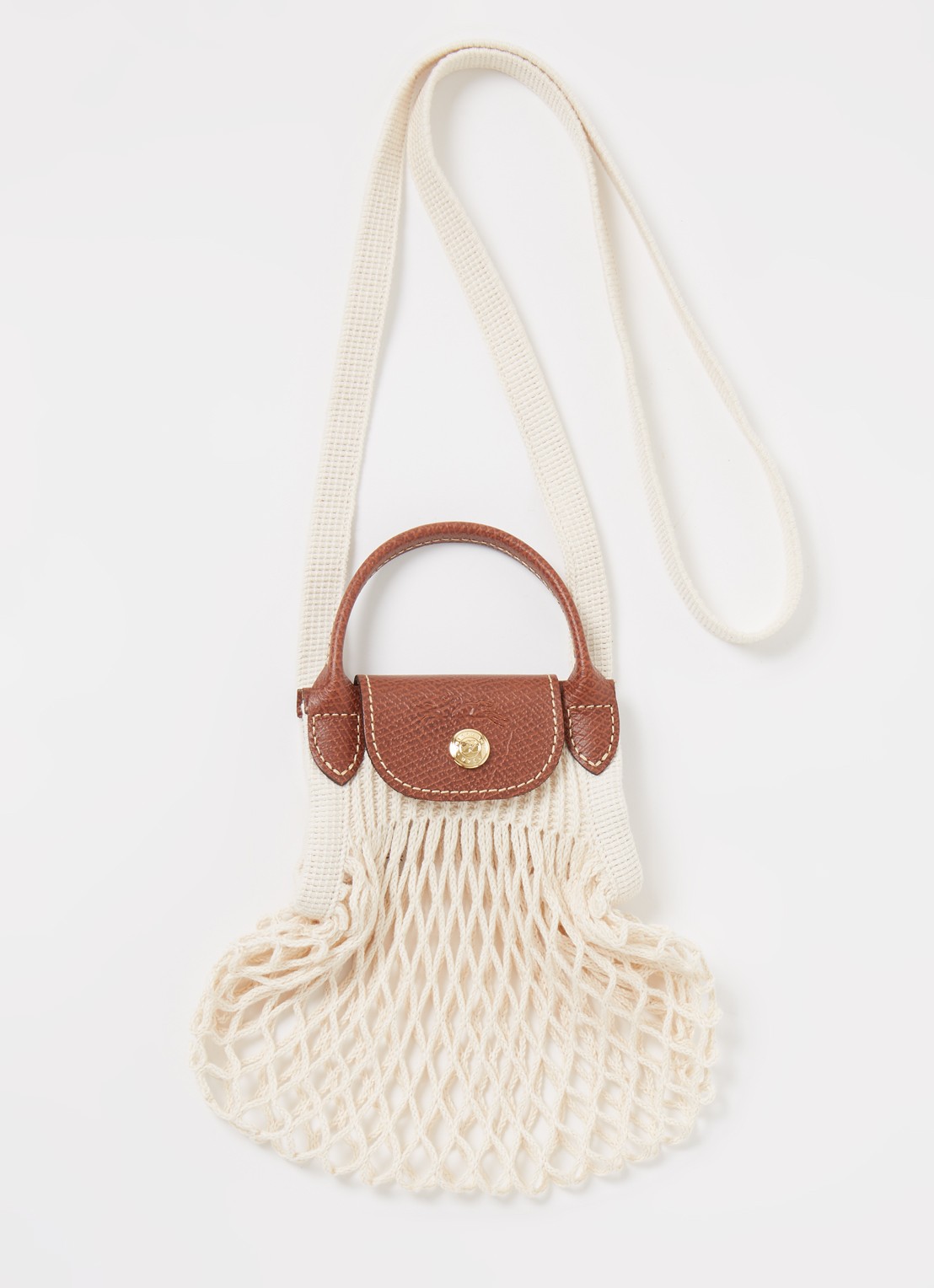 Longchamp Le Pliage Filet XS crossbodytas met leren details - voorkant gebroken wit