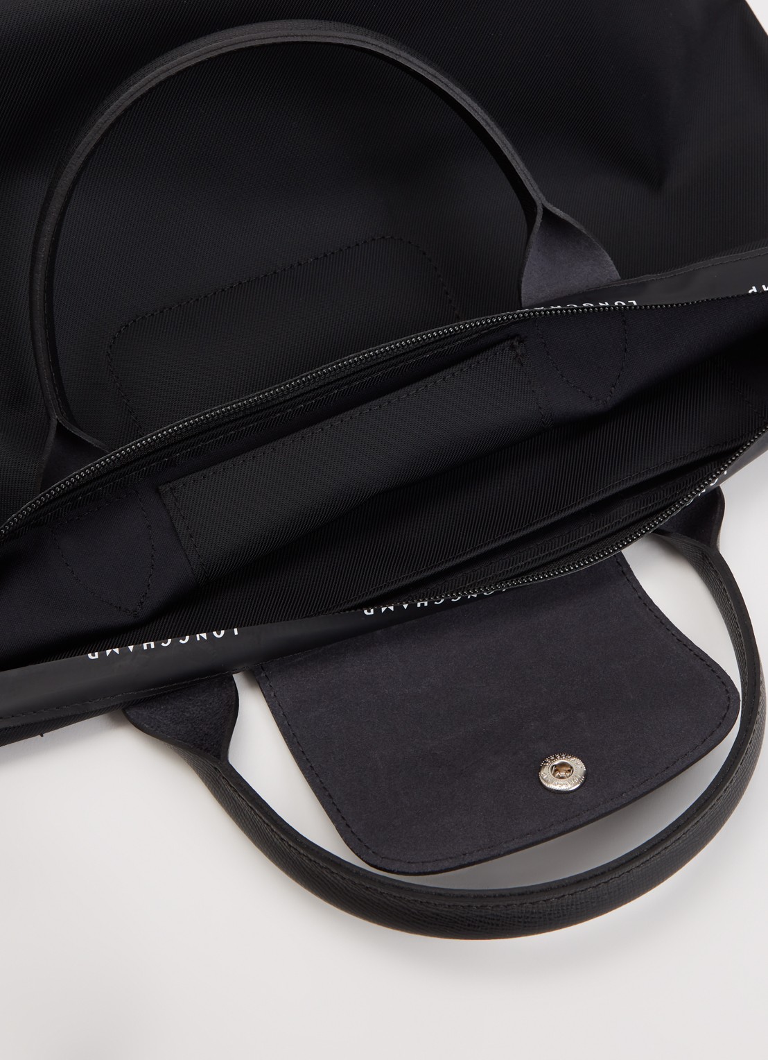 Longchamp Le Pliage Green handtas M met leren details - detail 5 zwart