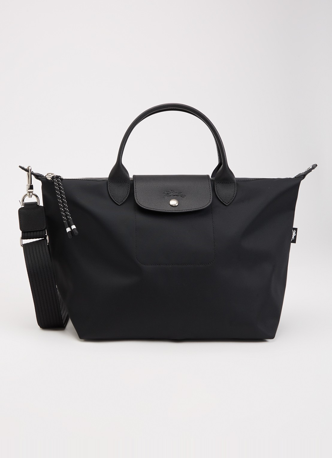 Longchamp Le Pliage Green handtas M met leren details - voorkant zwart