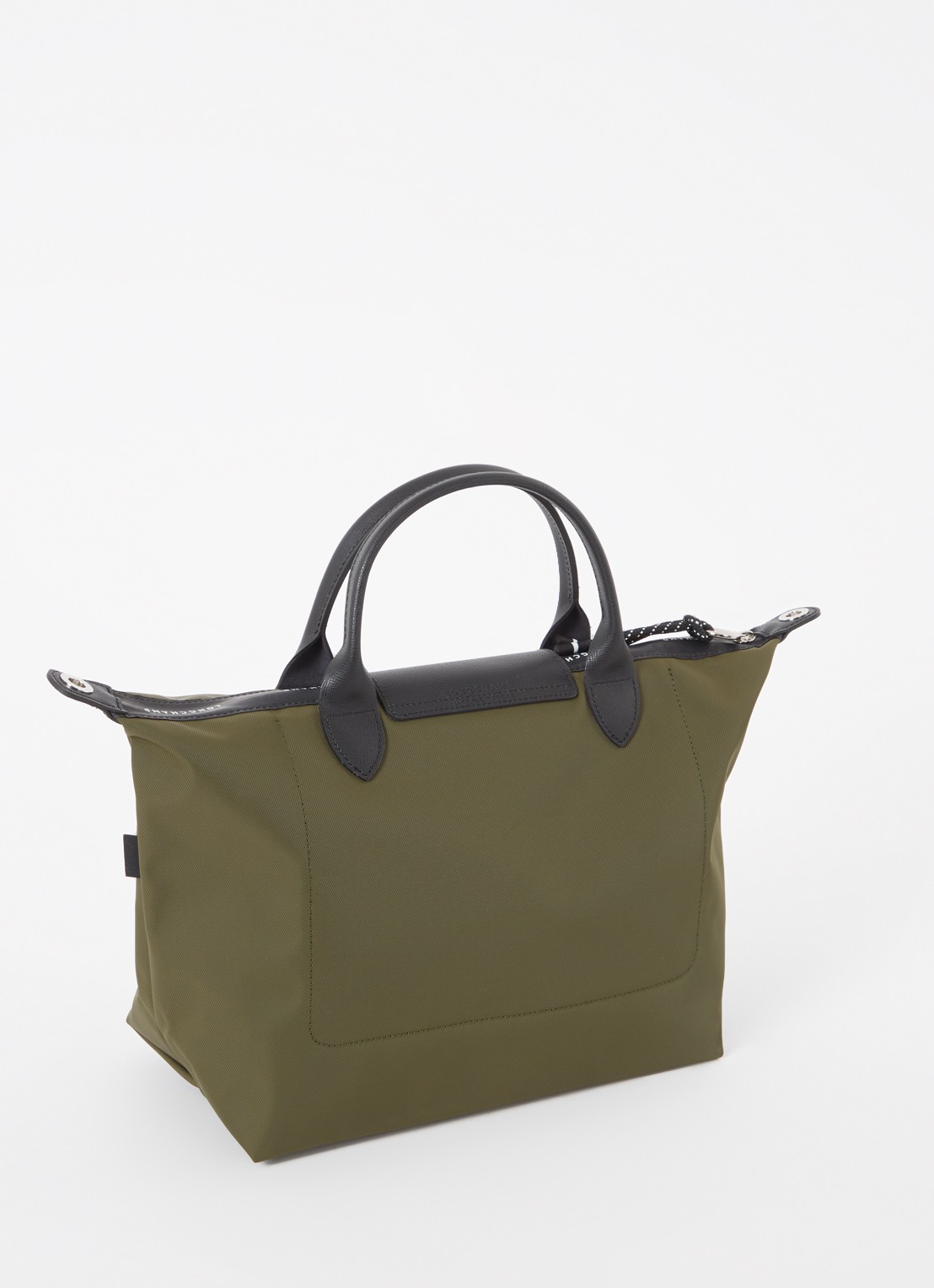 Longchamp Le Pliage Green handtas M met leren details - achterkant 4 khaki