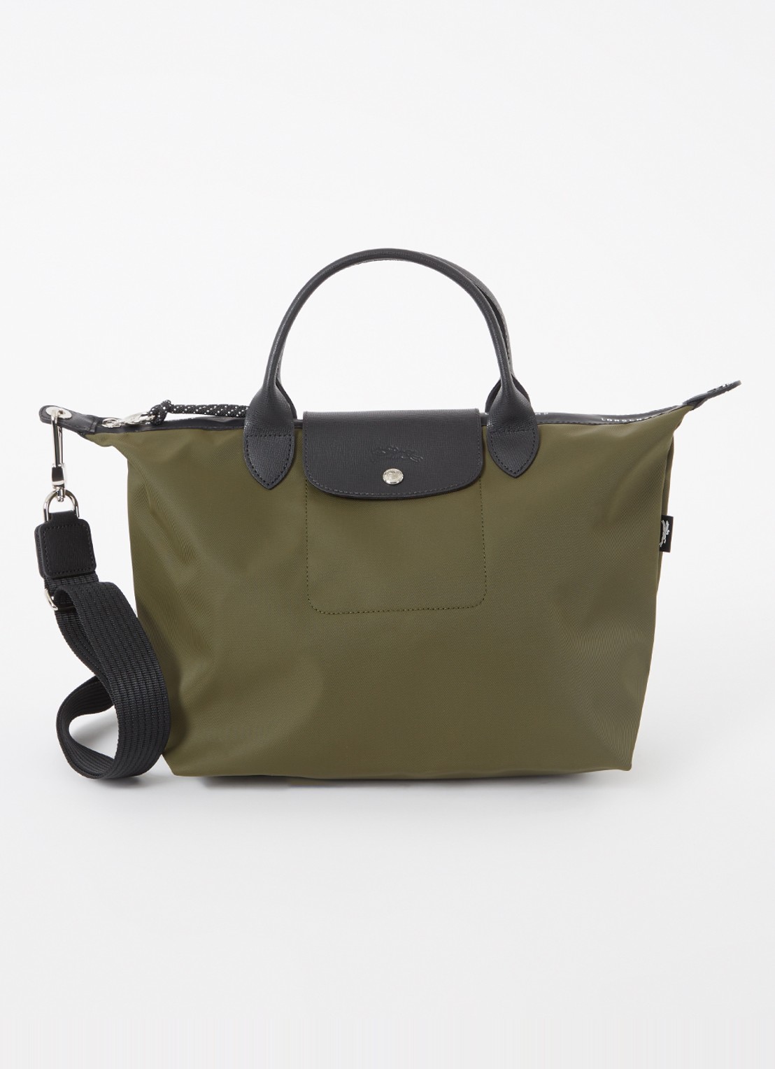 Longchamp Le Pliage Green handtas M met leren details - voorkant khaki