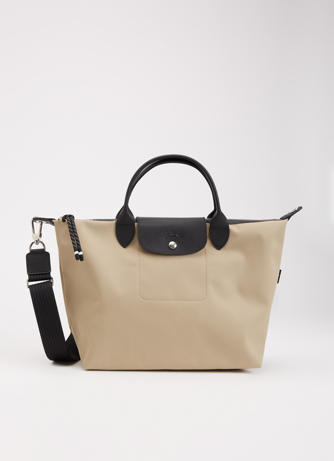 Longchamp Le Pliage Green handtas M met leren details - voorkant 3 beige