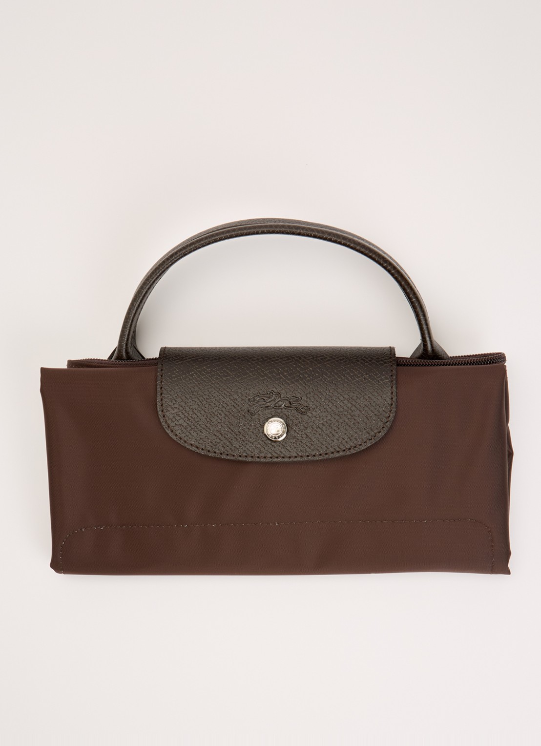 Longchamp Le Pliage Green handtas M met leren details - detail 3 donkerbruin