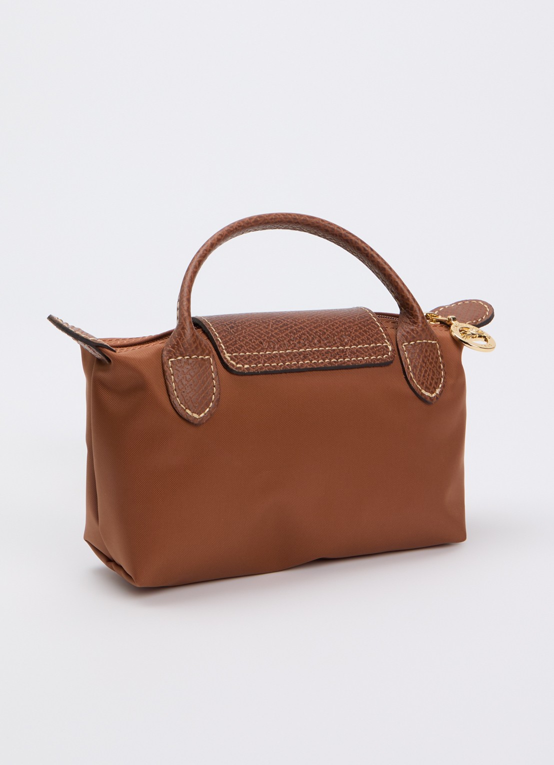 Longchamp Le Pliage Green handtas met leren details - achterkant 6 cognac