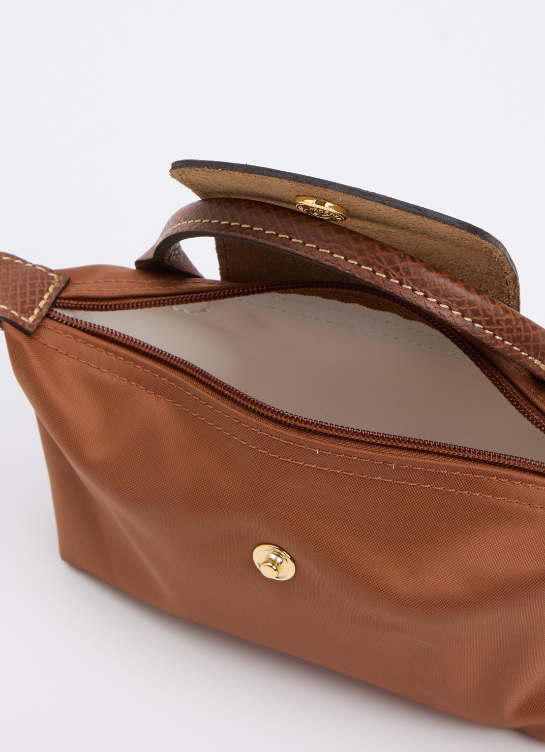 Longchamp Le Pliage Green handtas met leren details - detail cognac