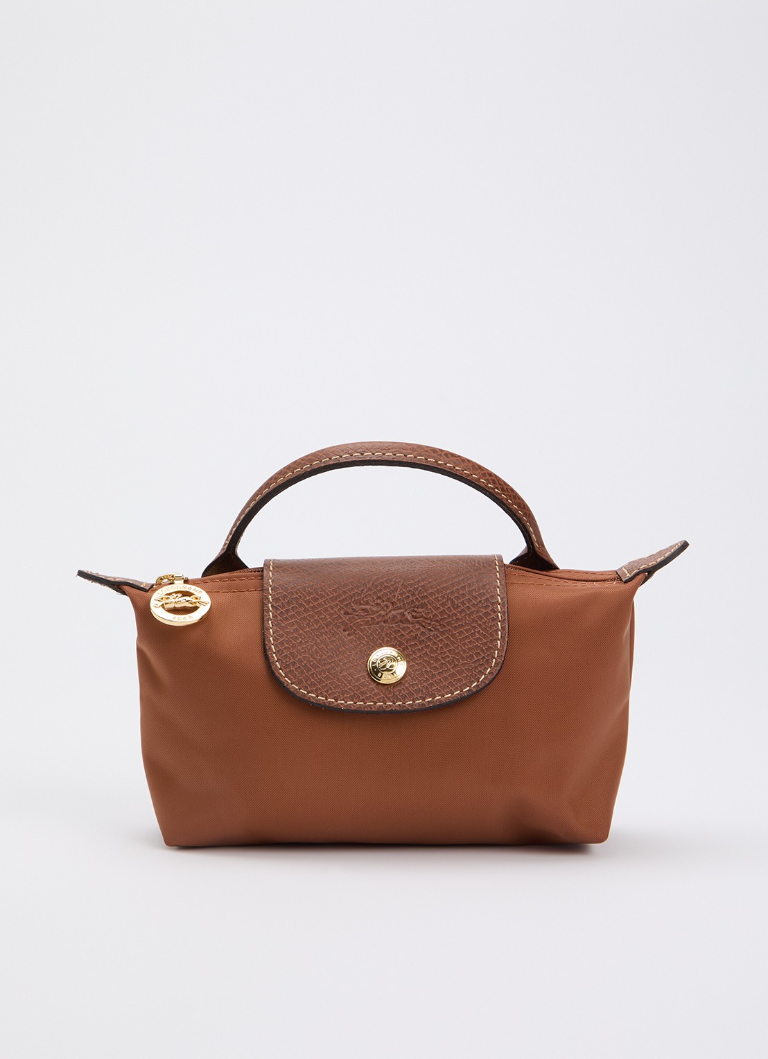 Longchamp Le Pliage Green handtas met leren details - voorkant 4 cognac