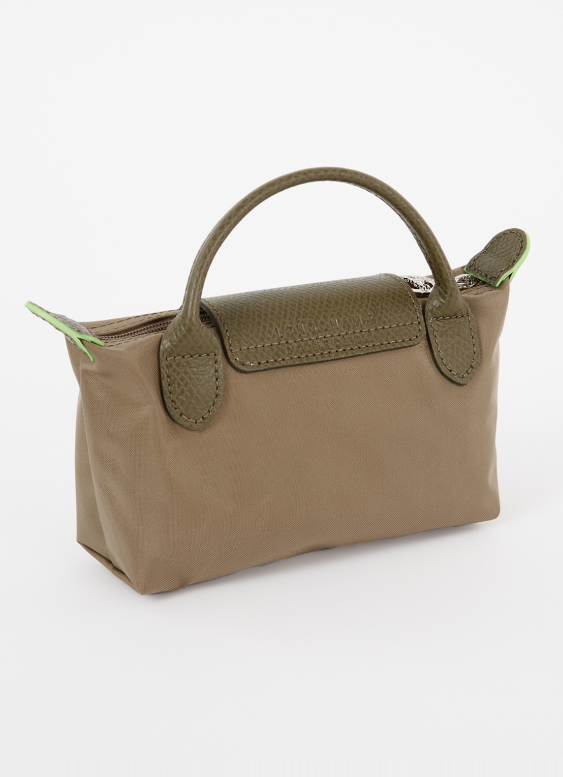 Longchamp Le Pliage Green handtas met leren details - achterkant 3 lichtbruin