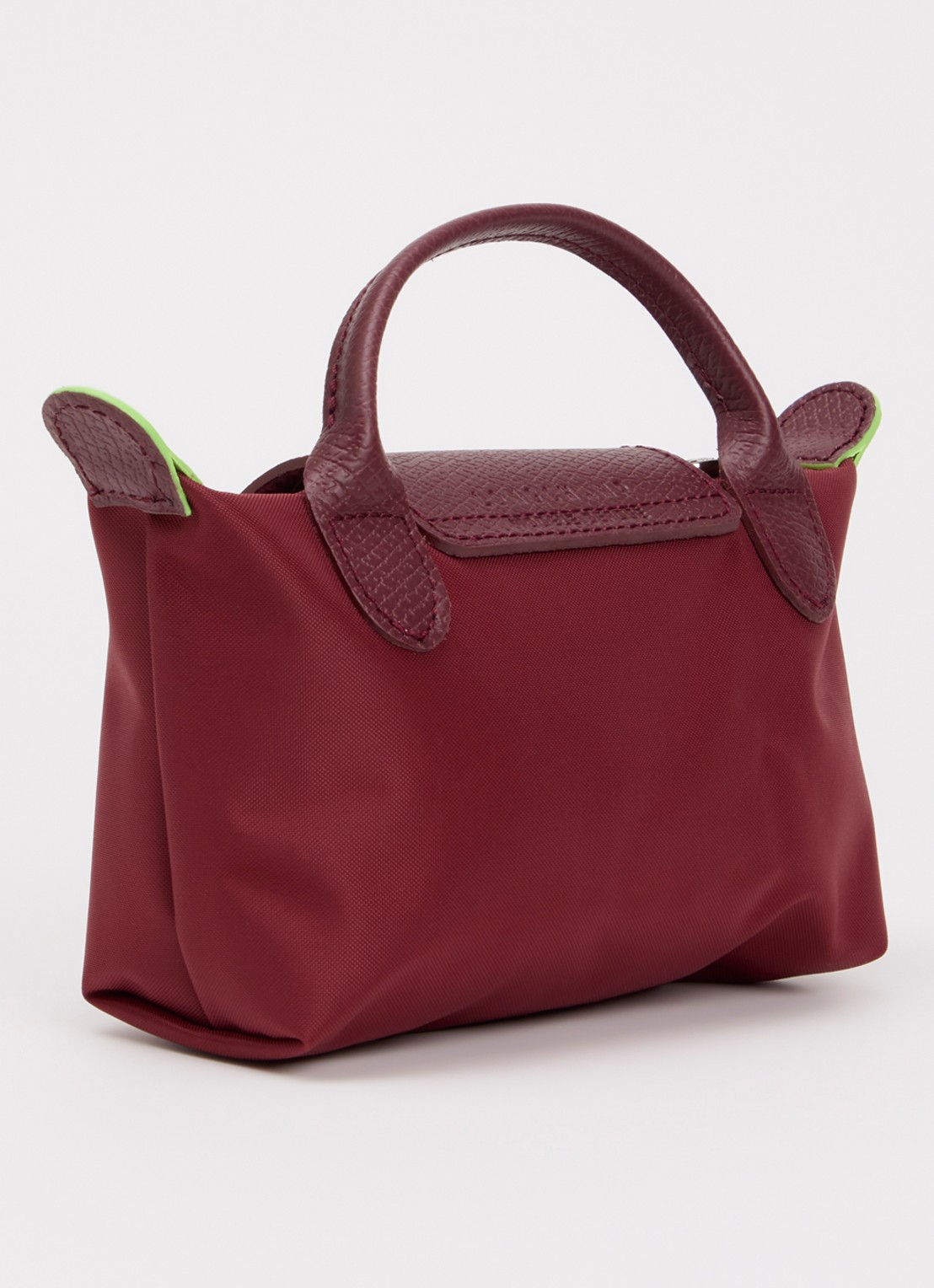 Longchamp Le Pliage Green handtas met leren details - achterkant 6 bordeauxrood