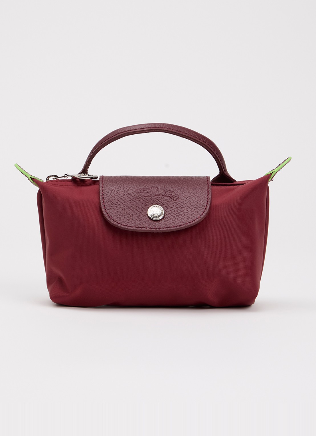 Longchamp Le Pliage Green handtas met leren details - voorkant 4 bordeauxrood