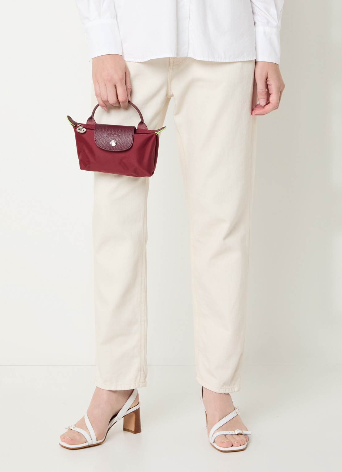 Longchamp Le Pliage Green handtas met leren details - voorkant 5 bordeauxrood