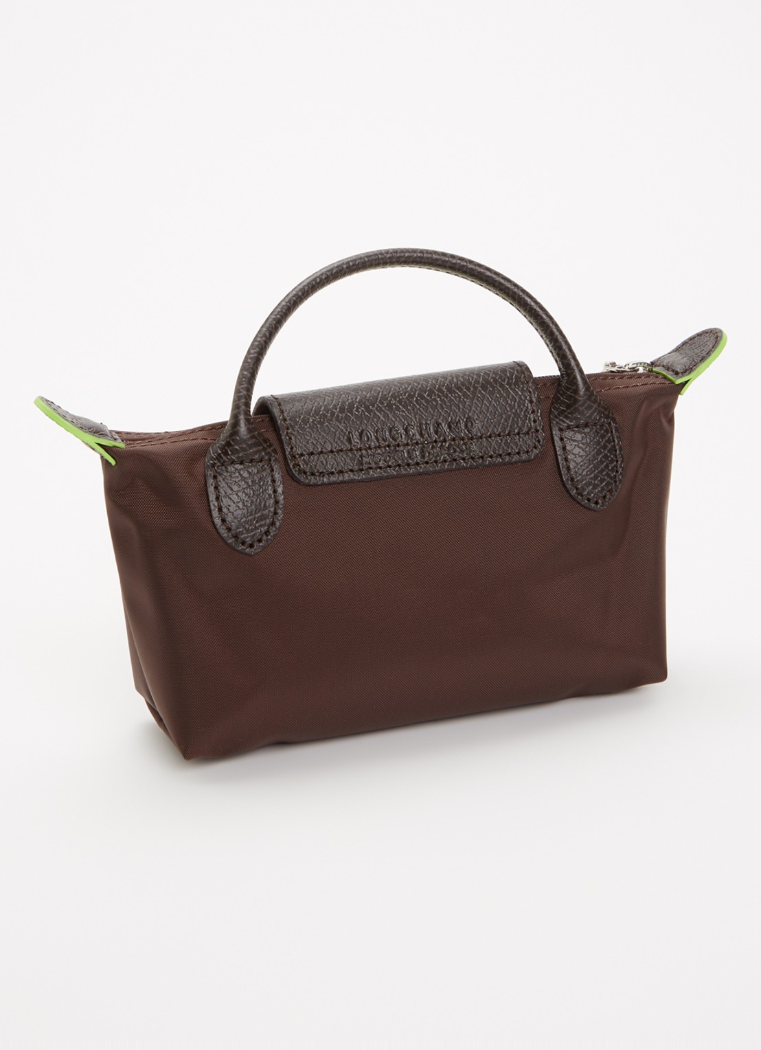 Longchamp Le Pliage Green handtas met leren details - achterkant donkerbruin