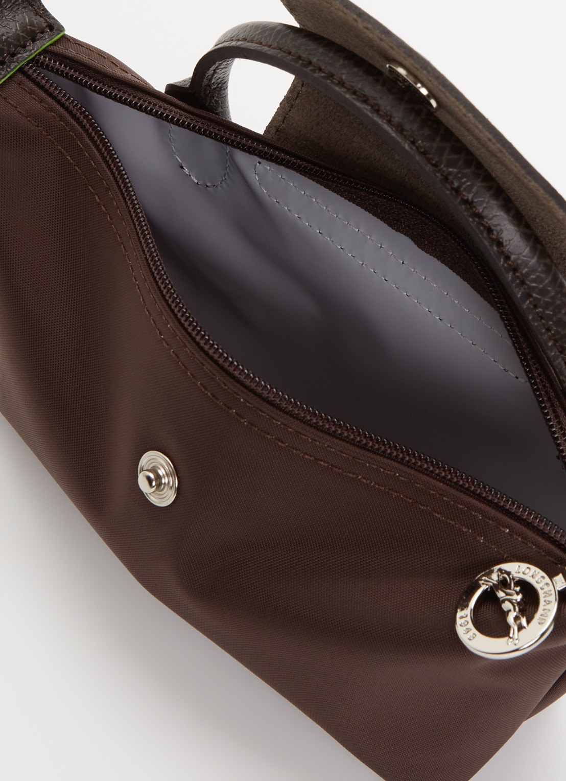 Longchamp Le Pliage Green handtas met leren details - detail 2 donkerbruin