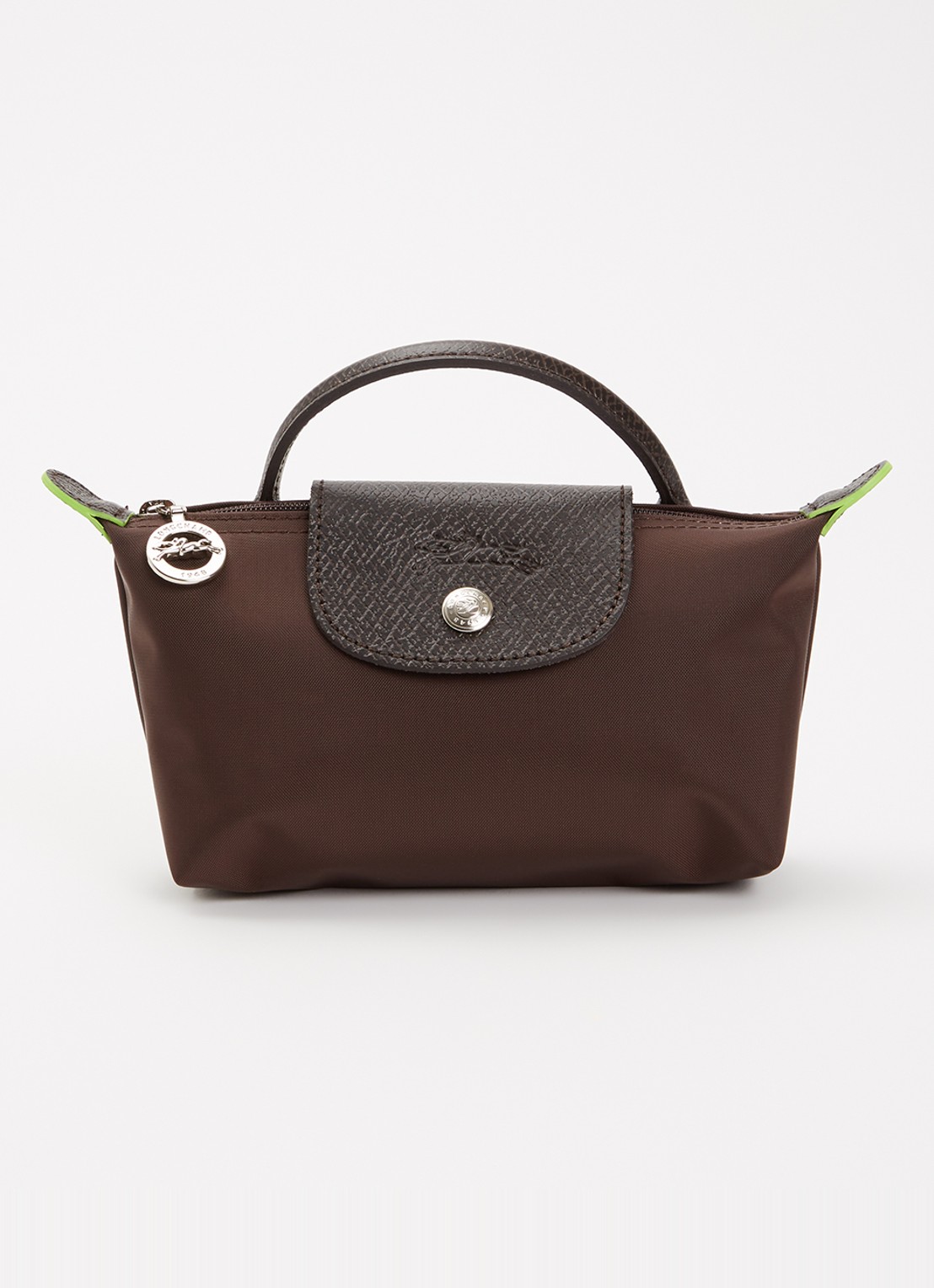 Longchamp Le Pliage Green handtas met leren details - voorkant 5 donkerbruin
