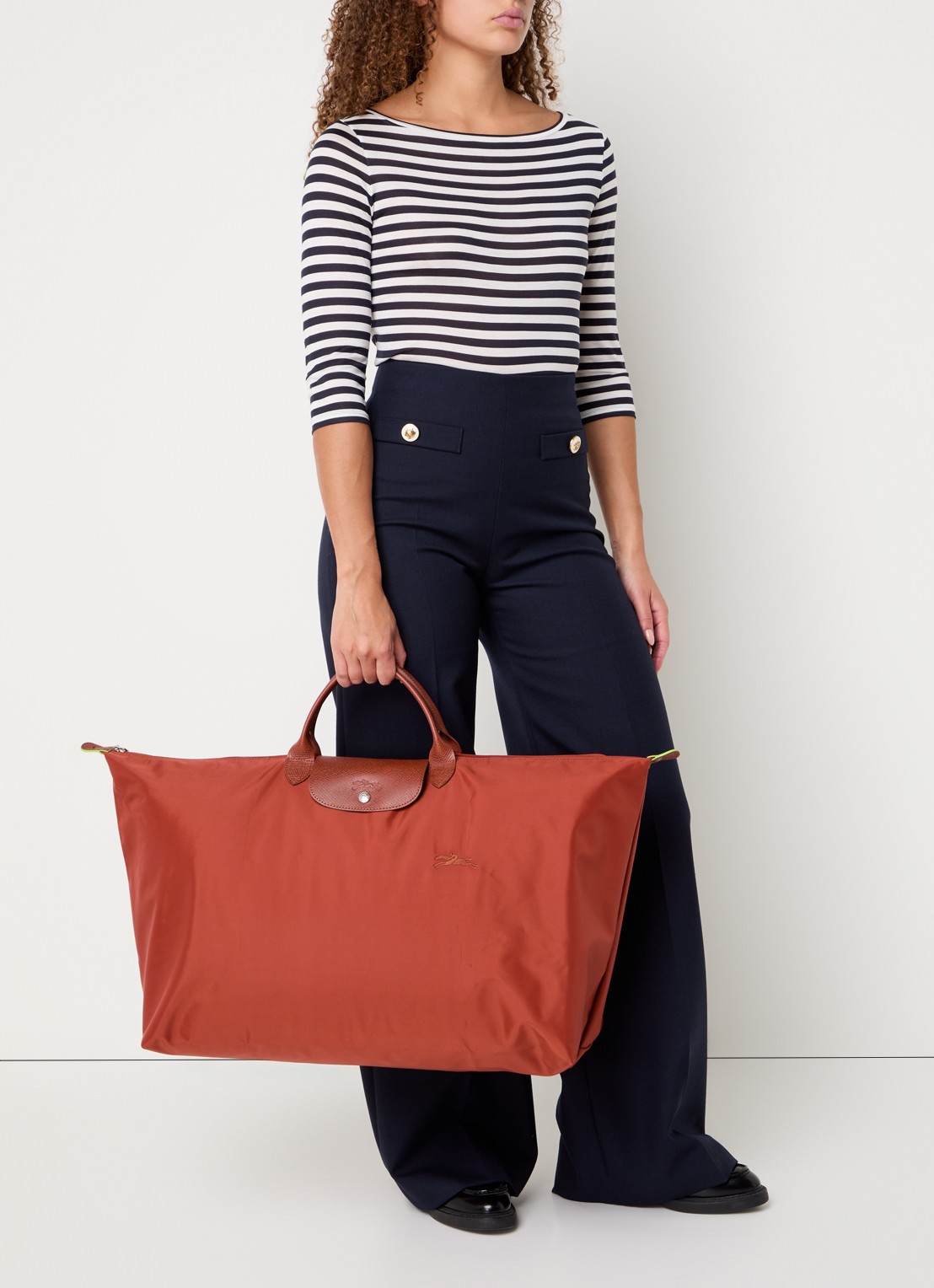 Longchamp Le Pliage Green reistas XL met leren details - voorkant 2 roodbruin