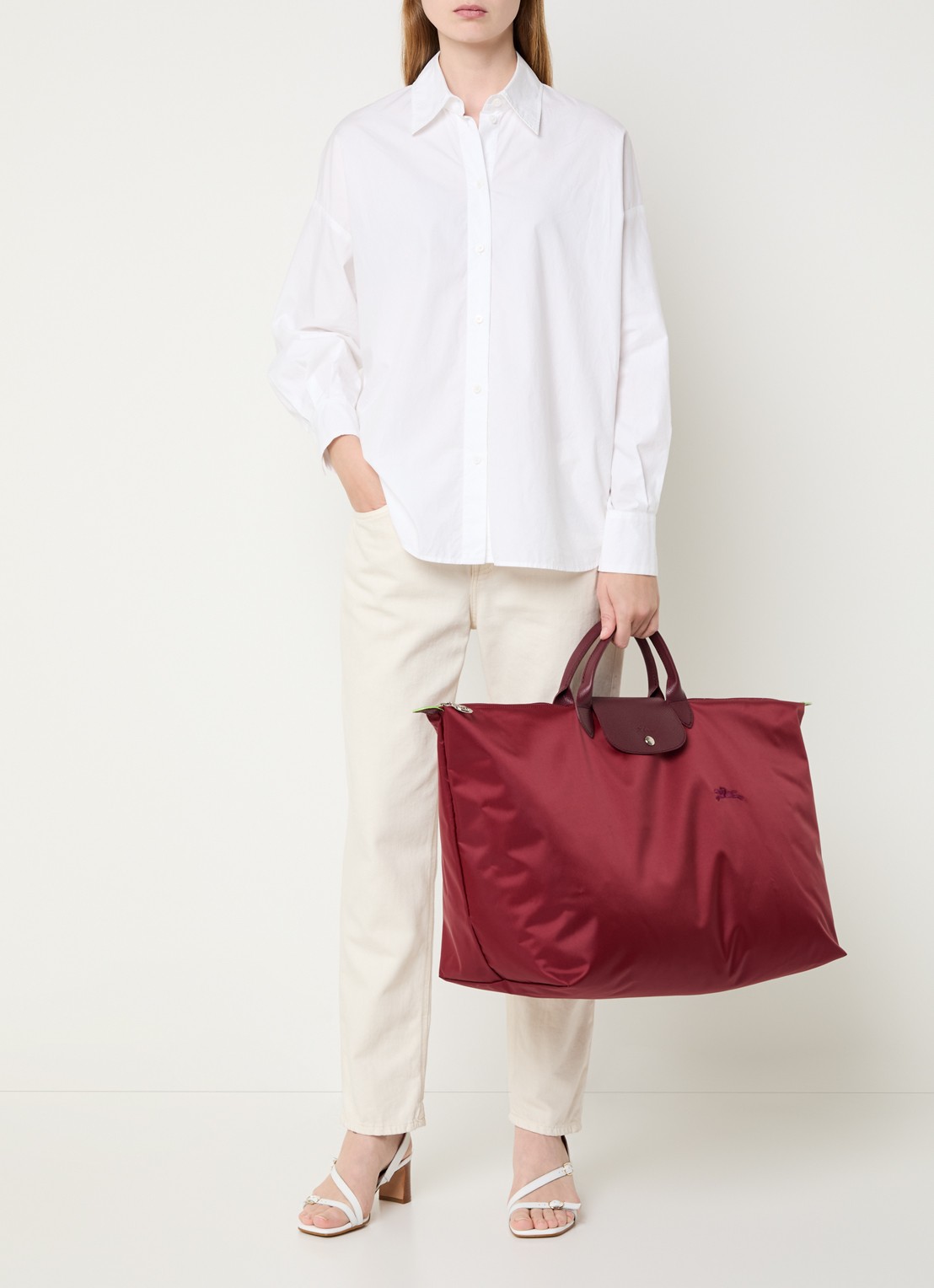 Longchamp Le Pliage Green reistas XL met leren details - voorkant 7 bordeauxrood