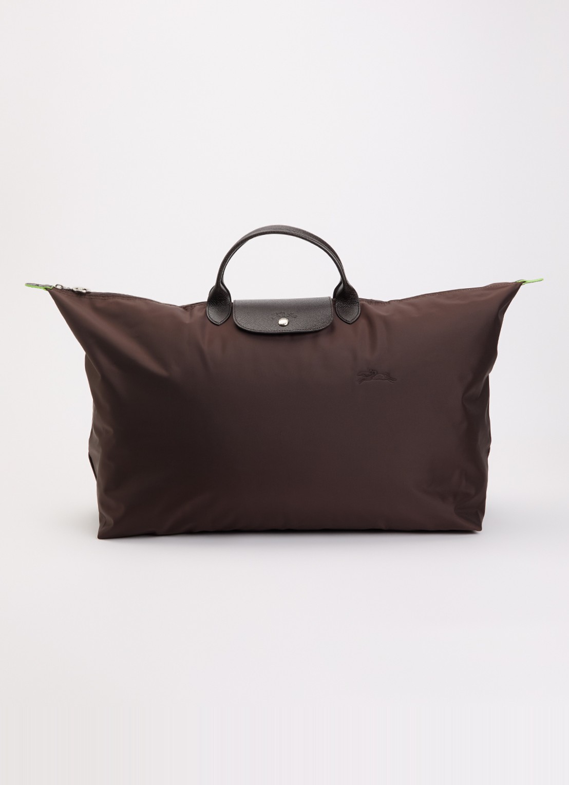 Longchamp Le Pliage Green reistas XL met leren details - voorkant 2 donkerbruin