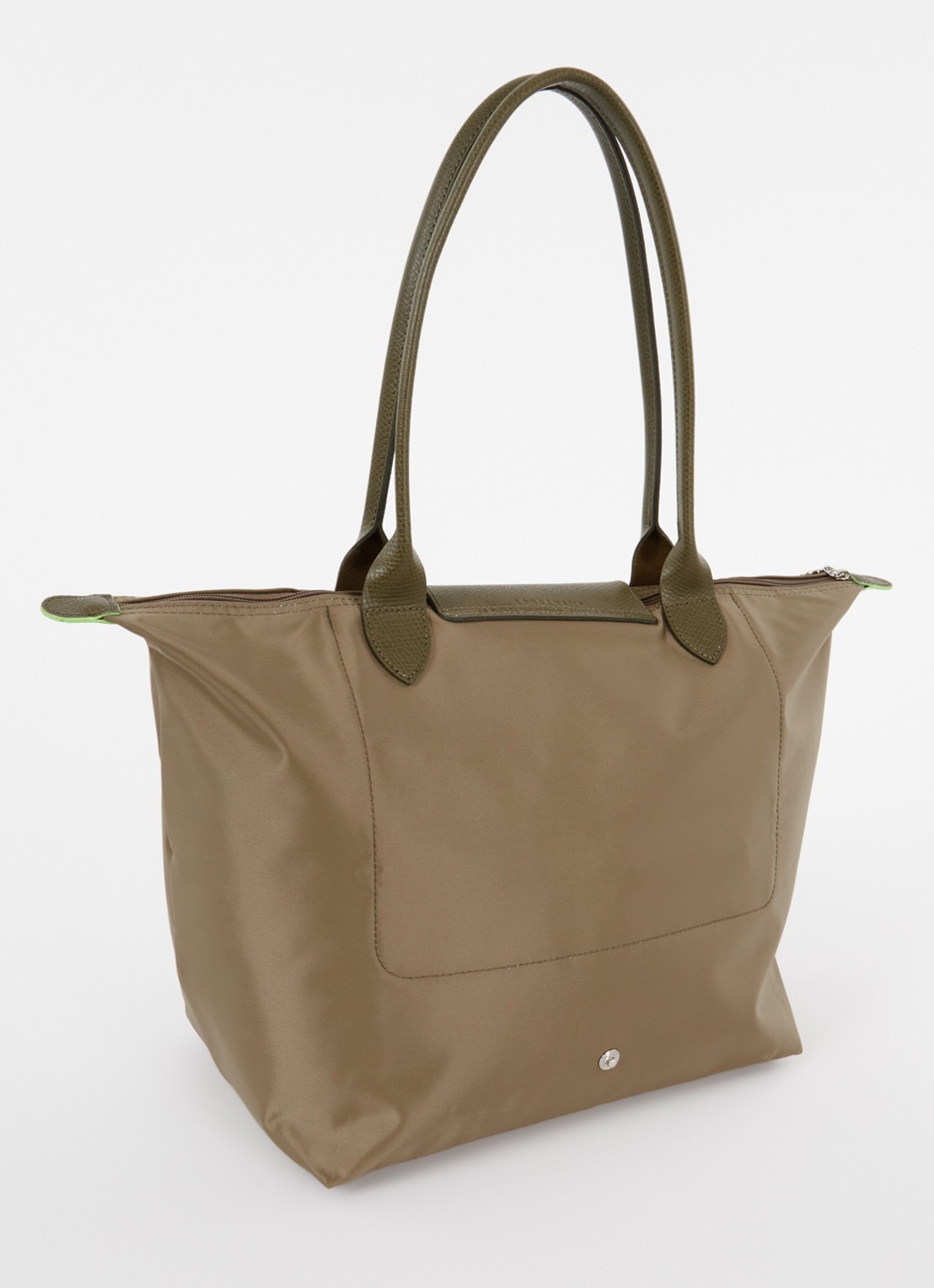 Longchamp Le Pliage Green schoudertas L met leren details - achterkant 6 lichtbruin