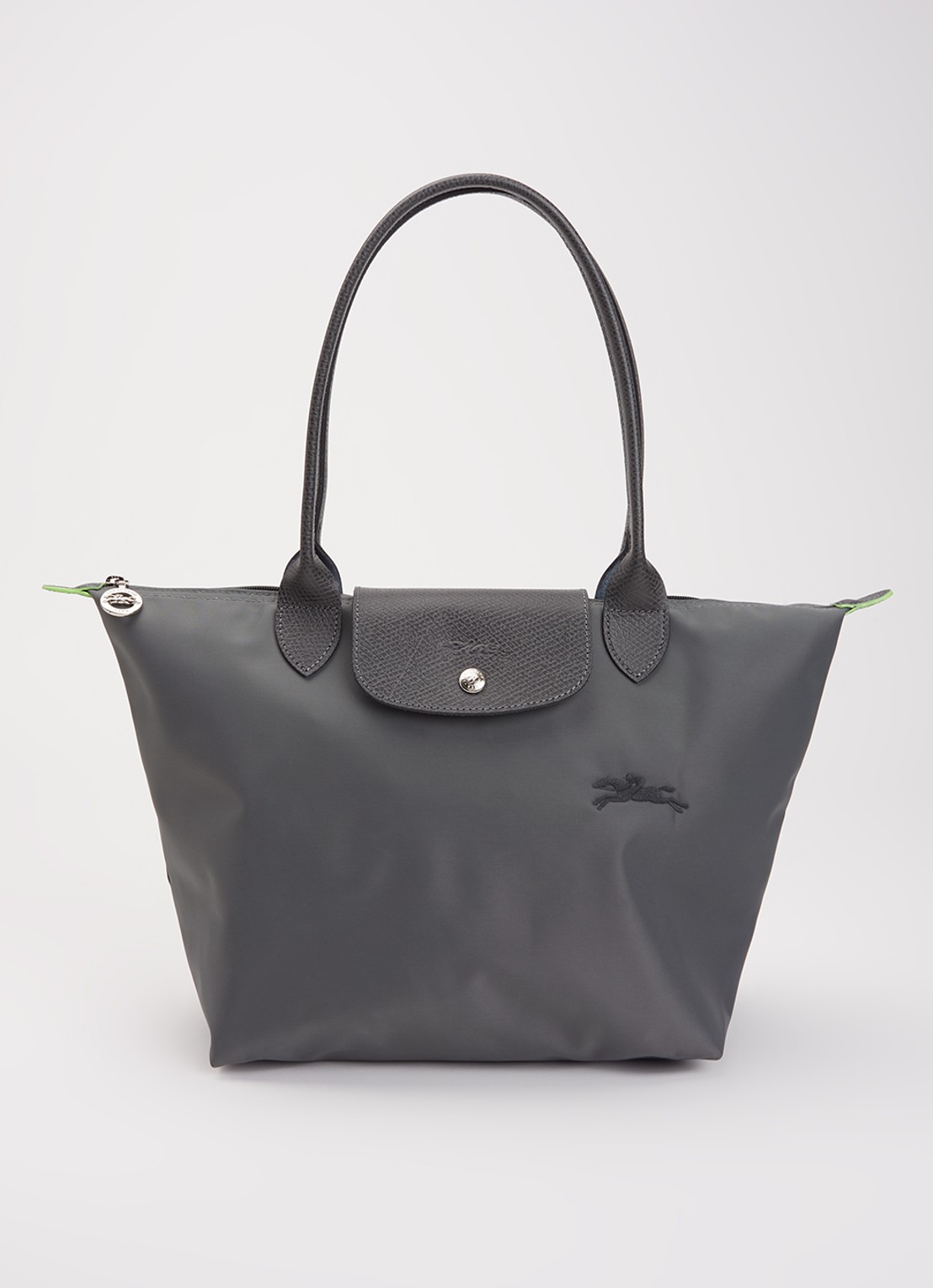 Longchamp Le Pliage Green schoudertas M met leren details - voorkant donkergrijs